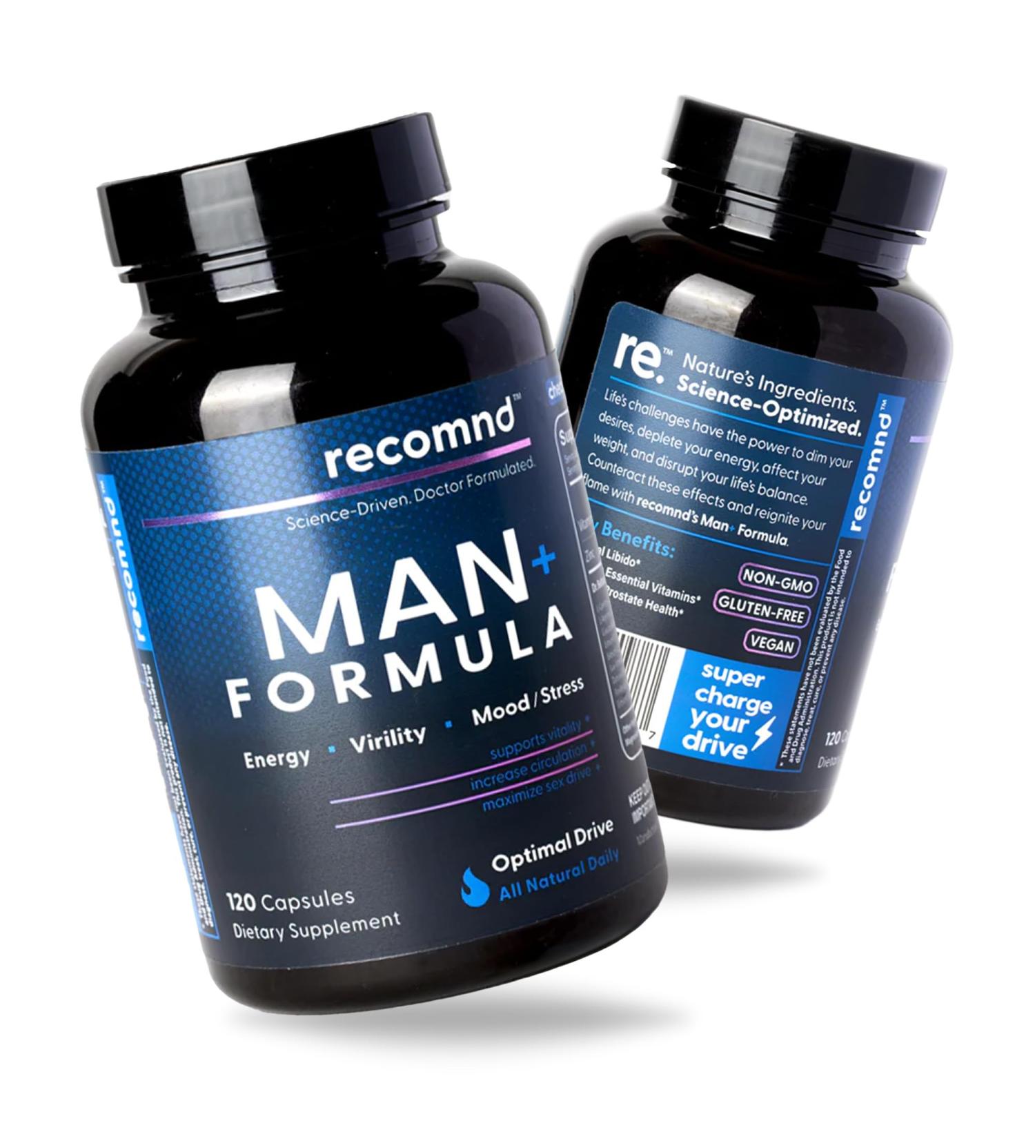 recomnd Nutrition - Man+ Formula, Energy Support, Muscle Support, and Prostate Health Supplements for Men with Vitamin E, Saw Palmetto, Red Korean Ginseng, and More, 120 Capsules - Buy Online on GoSupps.com