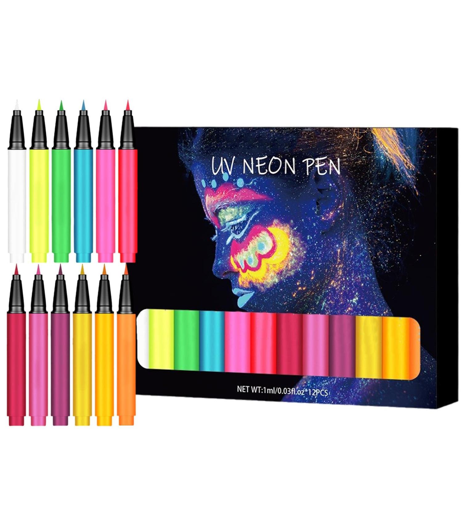 Glow Eye Liner 12 Colors High Pigmented Matte Colored Neon Eye Liners Pen | Waterproof Smudge-Proof Body Face Paint Makeup For Christmas - Buy Online on GoSupps.com
