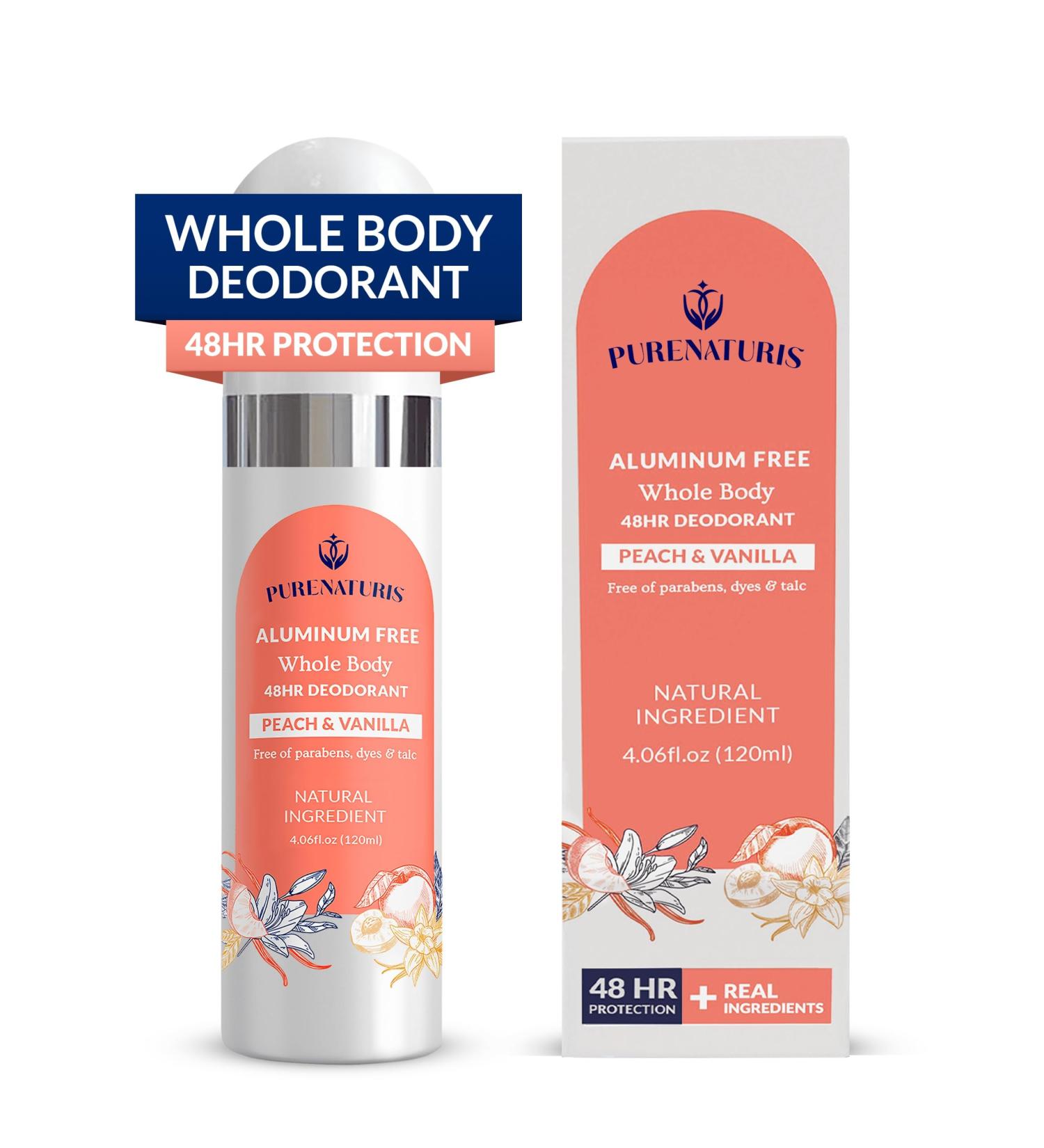 Whole Body Deodorant Spray | Natural Deodorant for Men & Women | 48HR Aluminum-Free Protection | Large 4.05 Fl Oz | Peach & Vanilla Blossom - Buy Online on GoSupps.com