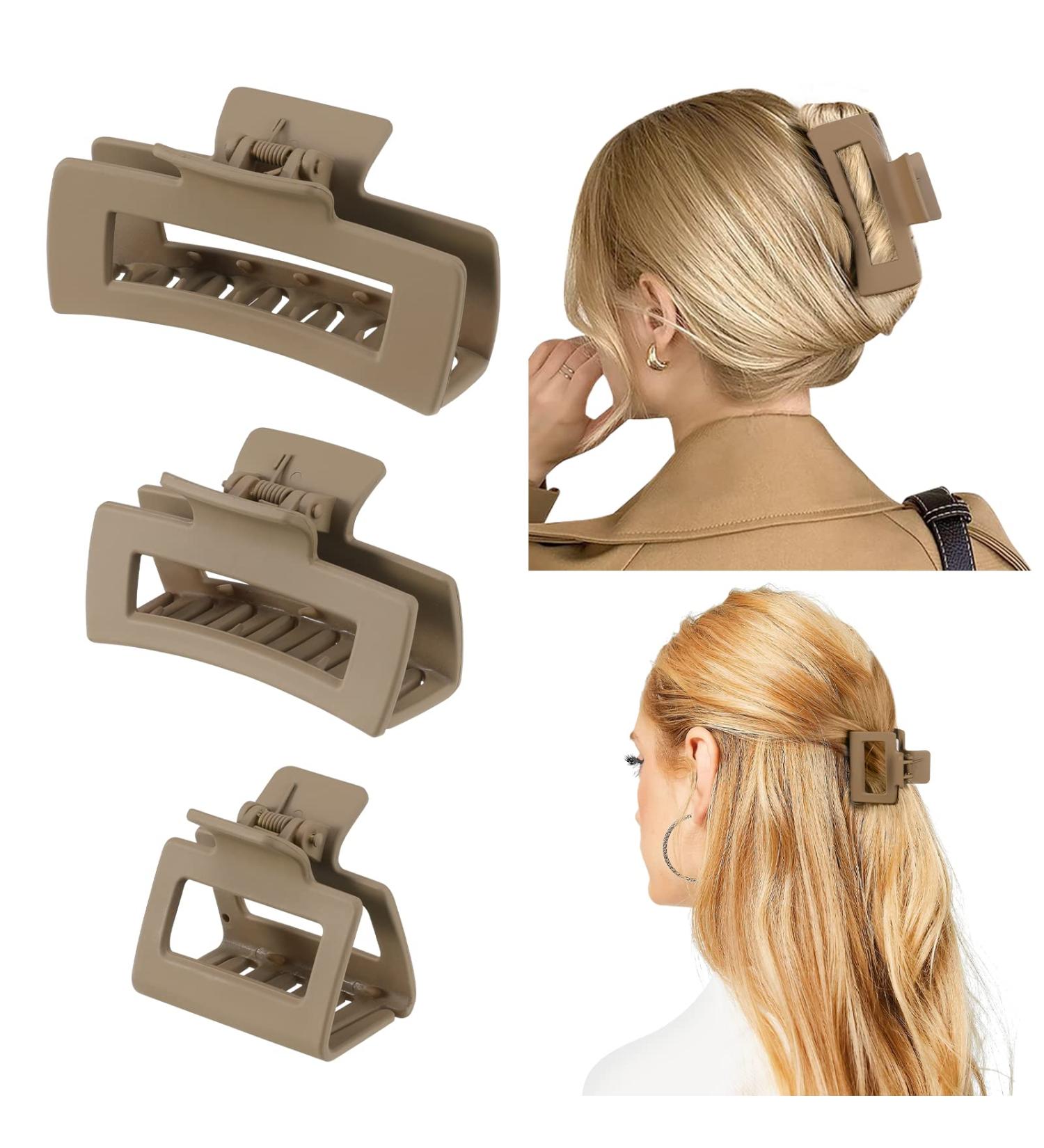 Shinowa Leopard Pattern Hair Clips - 3-Pack Strong Hold Slipproof Jaw Clamp Accessories for Long Thick Hair - Khaki - Buy Online on GoSupps.com