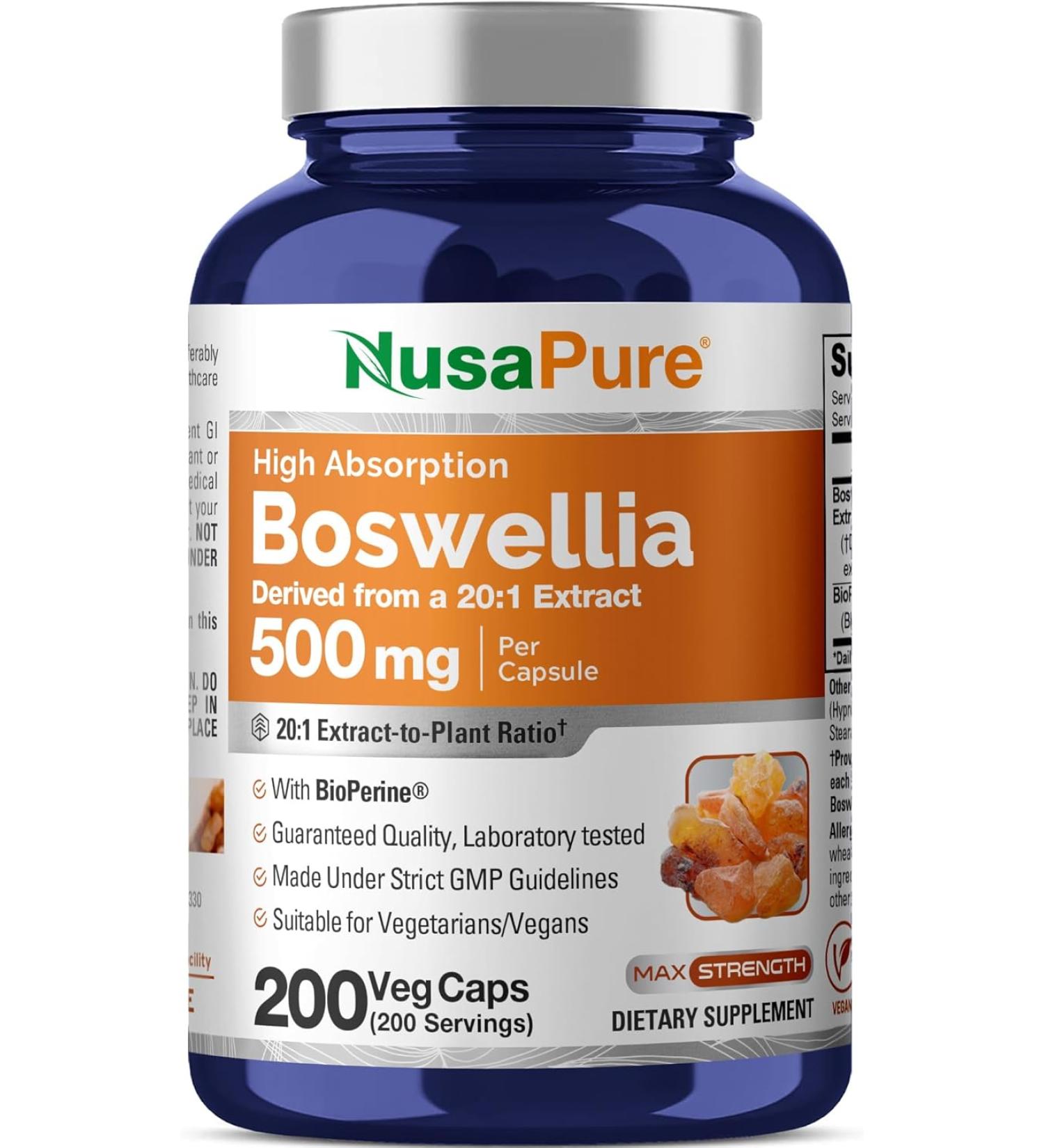 NusaPure Boswellia Serrata, 500 mg, 200 Veg Capsules (Non-GMO, Vegan) - Buy Online on GoSupps.com