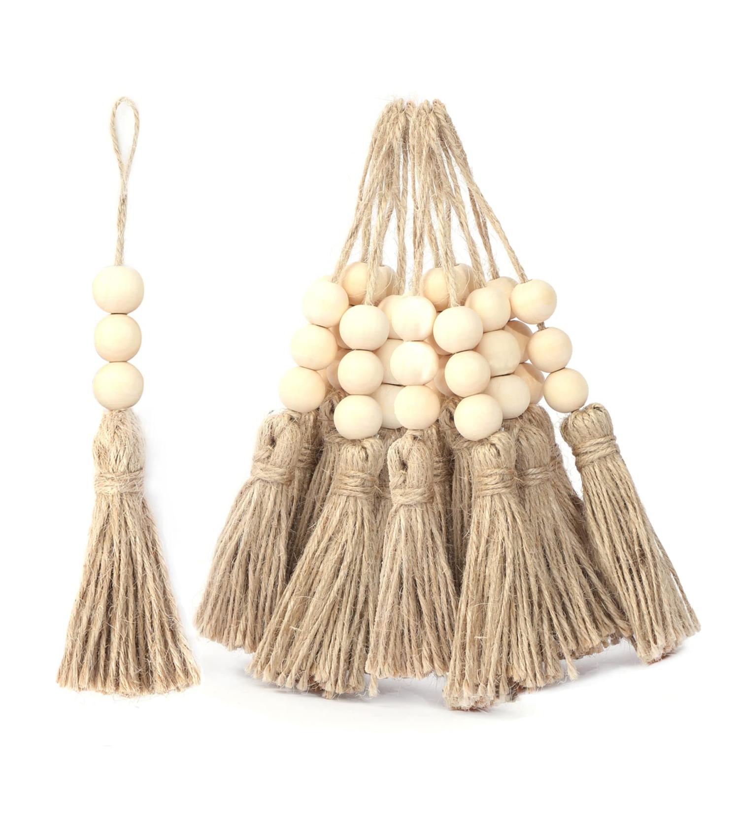 AEKAO 20 Pack Jute Rope Tassel with Wood Beads for DIY Crafts and Home Decor - Buy Online on GoSupps.com