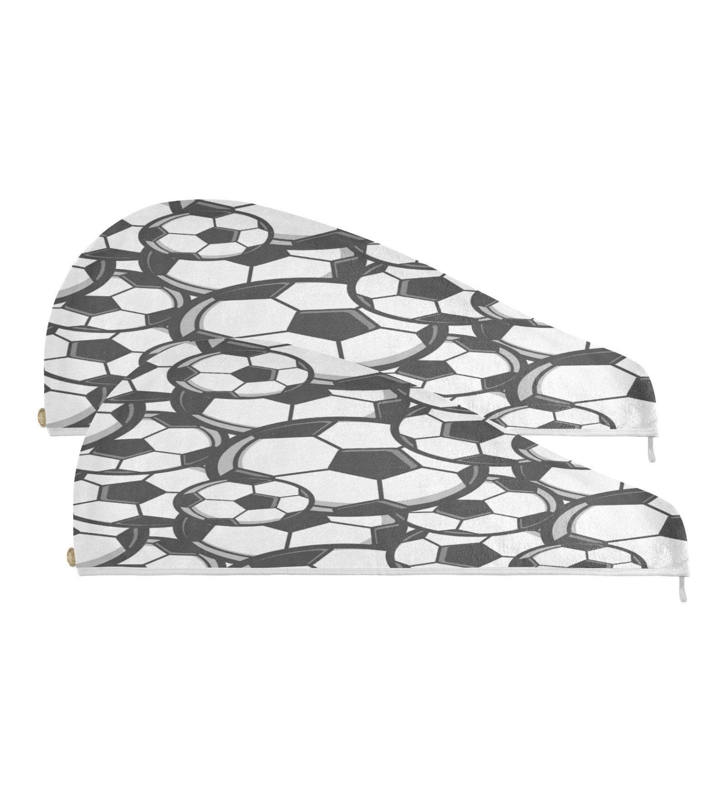Buy Black White Football Dry Hair Cap - 2 Piece Quick Drying Towel Set with Button Headband | Super Absorbent & Soft Comfort | International Shipping Available - Buy Online on GoSupps.com