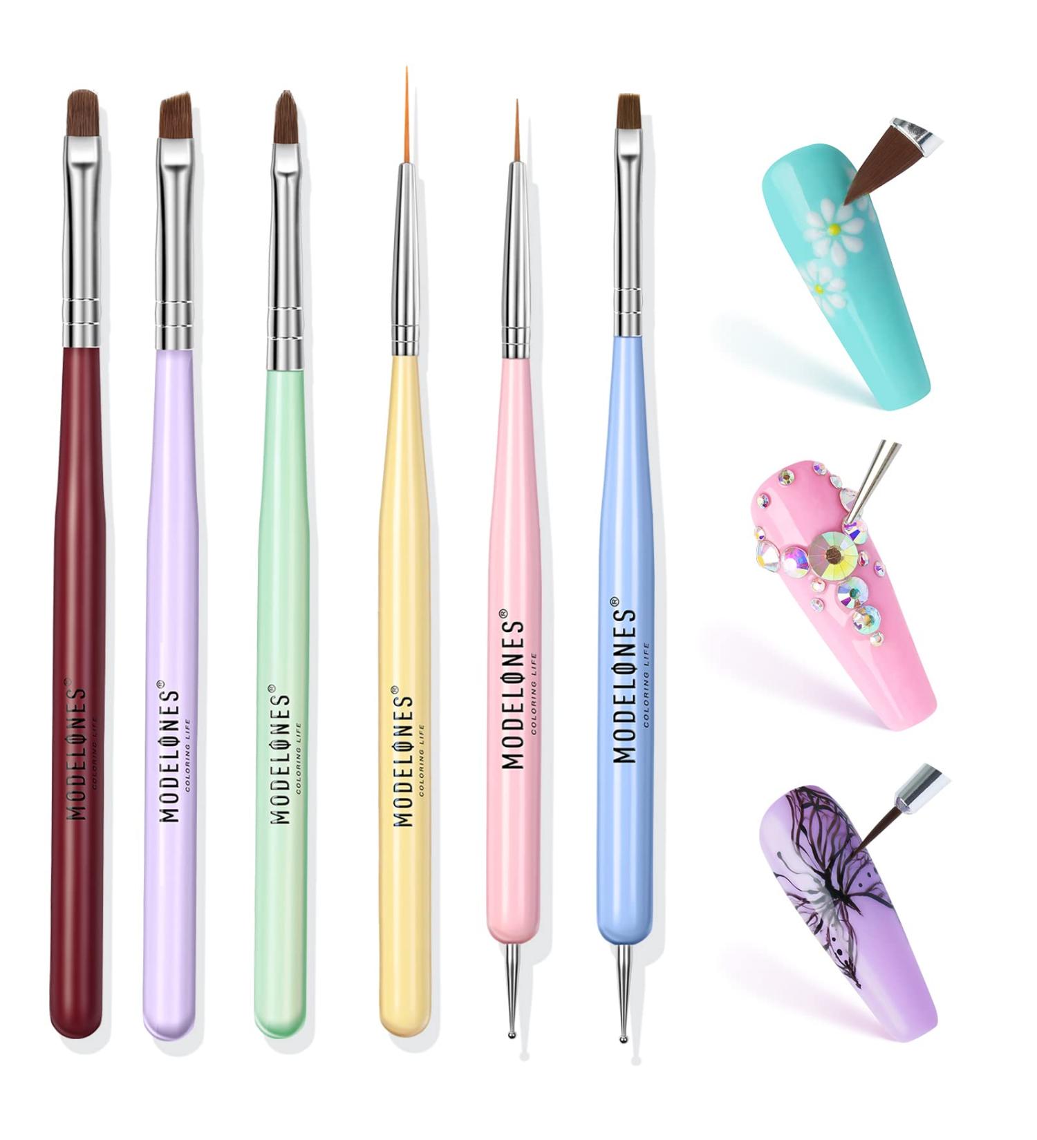Modelones Nail Art Brushes Set - 6pcs Nail Design Pen Painting Tools for Gel Polish Manicure Salon DIY - A-Colorful Nail Brushes - Buy Online on GoSupps.com