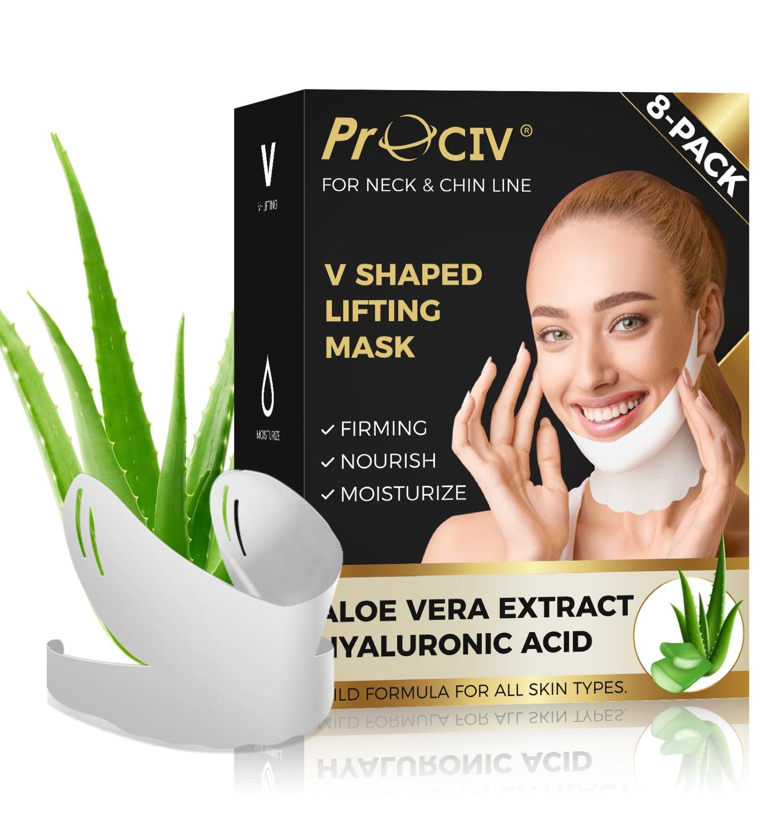 V Line Lifting Mask 8 PCS | Double Chin Tightener & Neck Lift Mask with Aloe Vera Hyaluronic Acid & Vitamin E | Anti-Aging Face Slimmer for Women - Buy Online on GoSupps.com