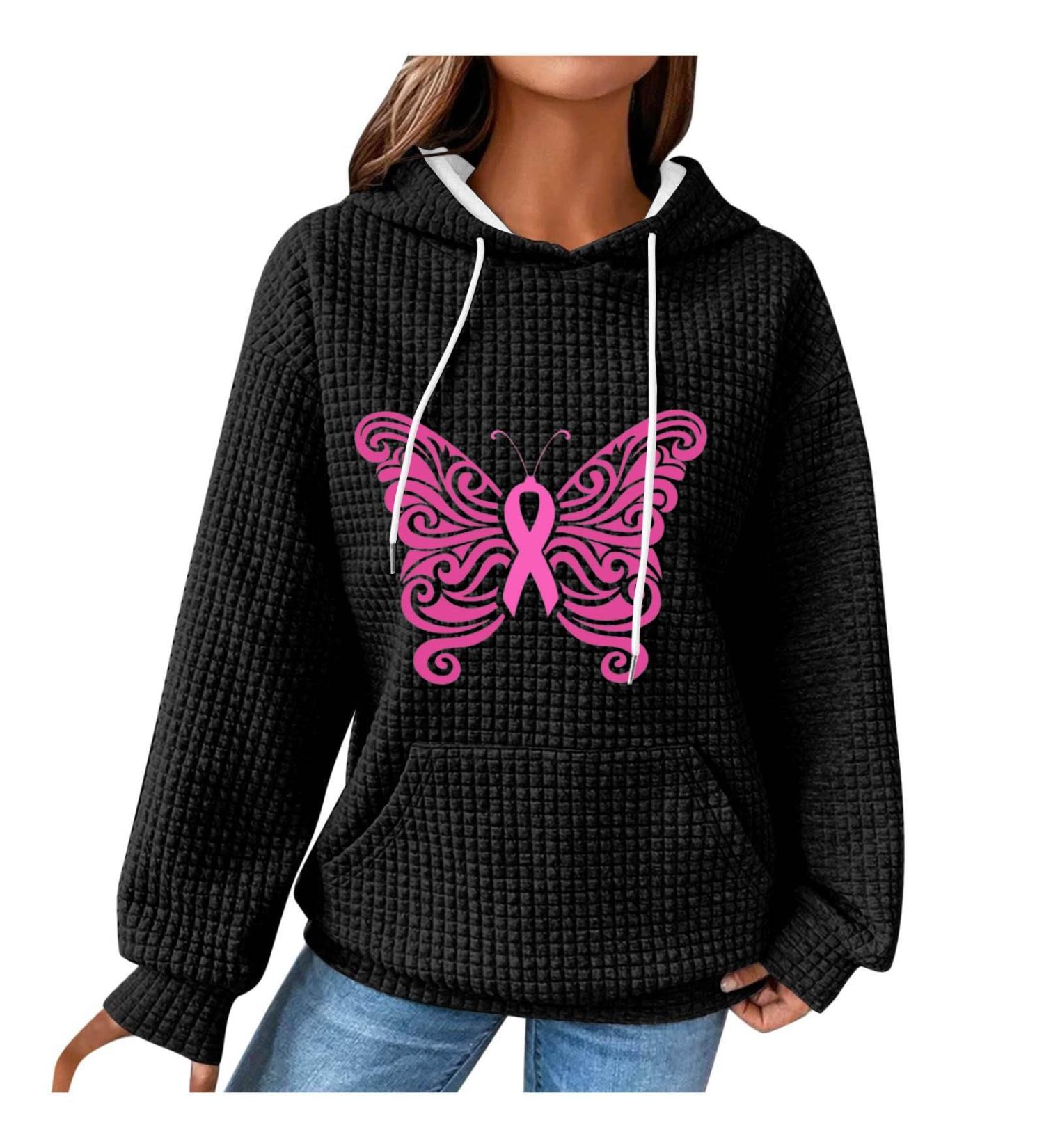 oelaio Breast Cancer Hoodies for Women 2023 Women's Long Sleeve Breast Cancer Awareness Sweatshirts Fight Cancer Survivor Black - Buy Online on GoSupps.com