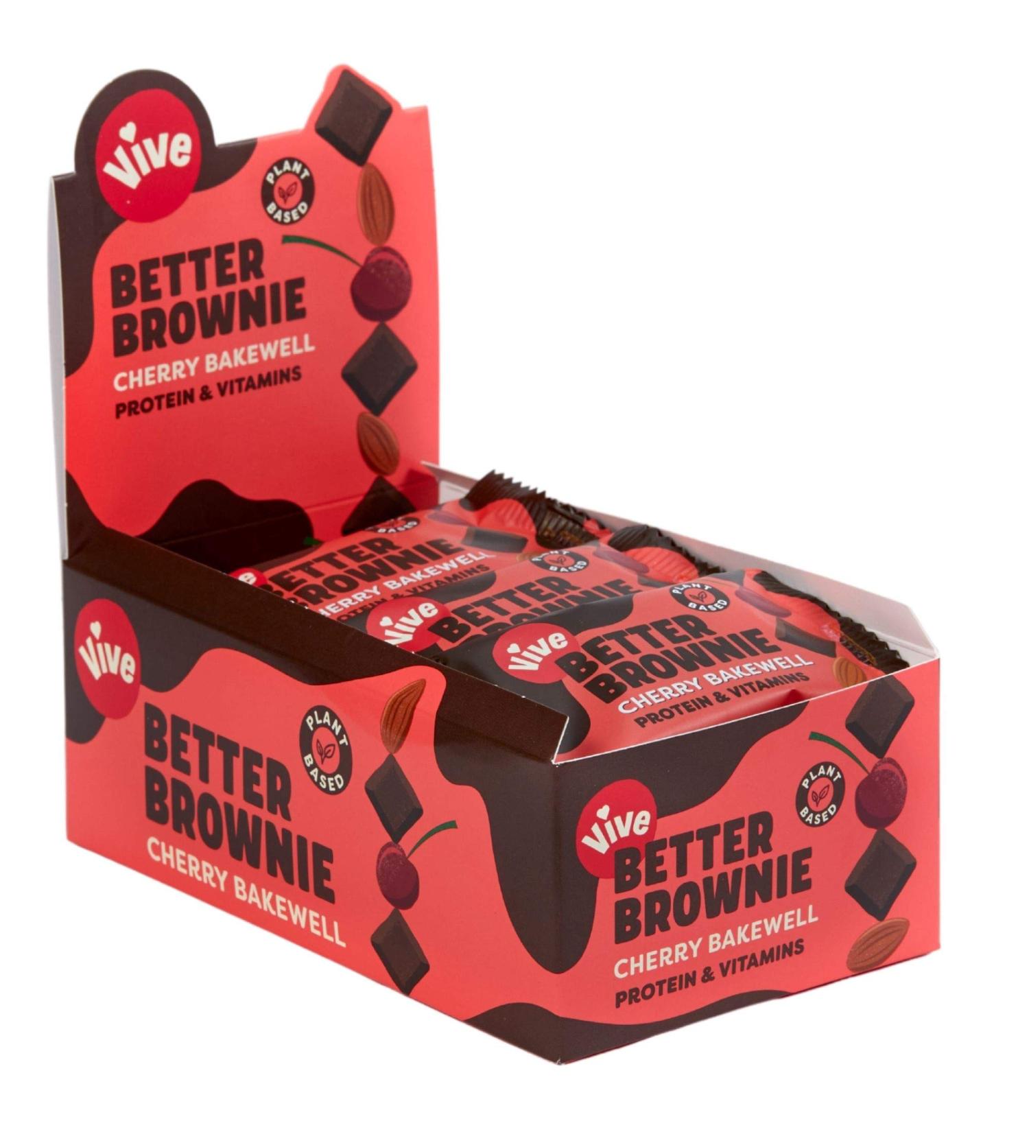 Vive Better Brownie - Cherry Bakewell Flavour Immunity Vitamins Low Calorie Vegan Snack with Protein - 15 x 35g (Pack of 1) - Buy Online on GoSupps.com