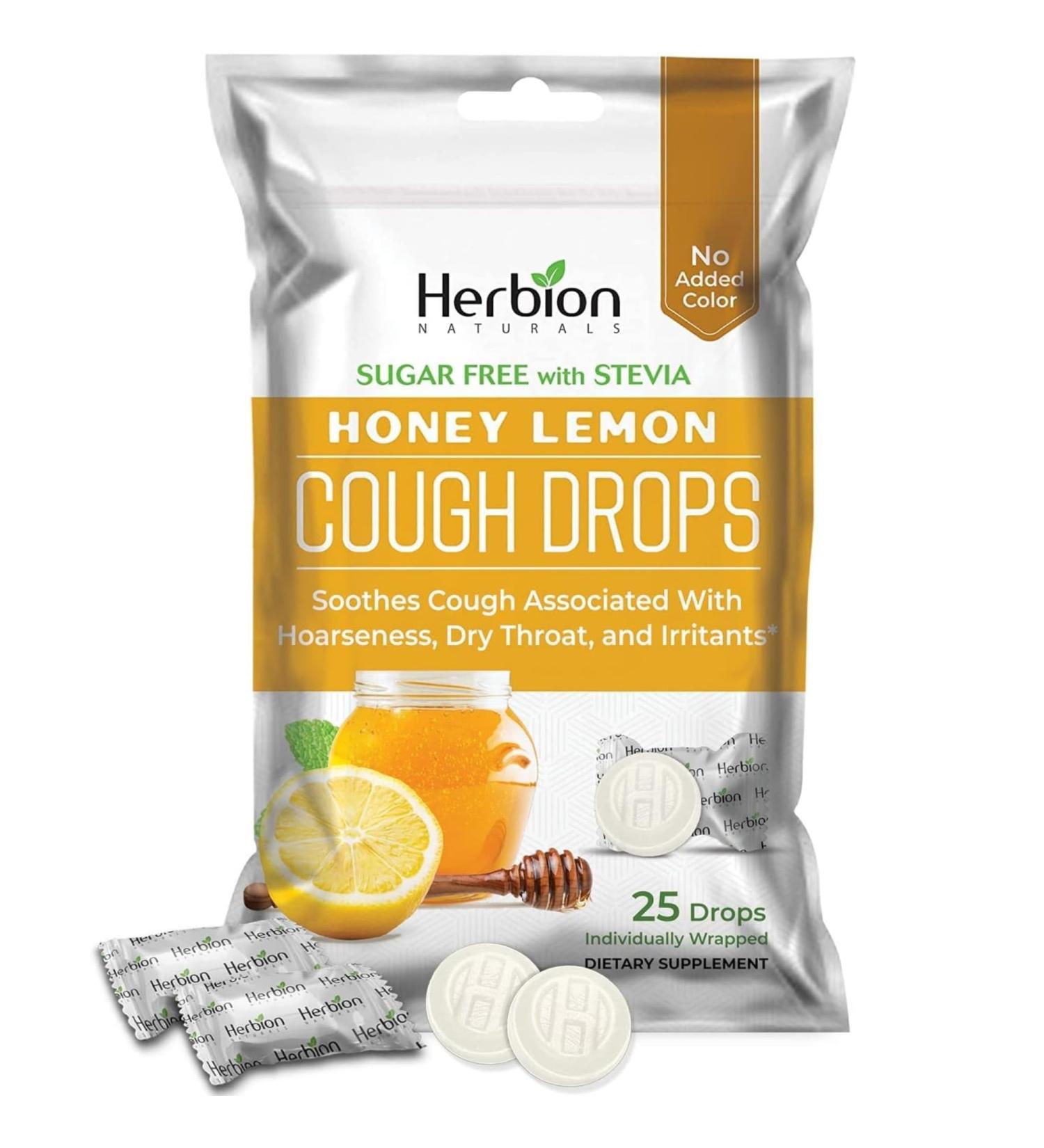 HERBION Naturals Cough Drops Sugar Free with Stevia Dietary Supplement Soothes Cough for Adults & Children Over 6 Years 25 Count Honey Lemon Pack of 1 Honey Lemon 25 Count (Pack of 1) - Buy Online on GoSupps.com