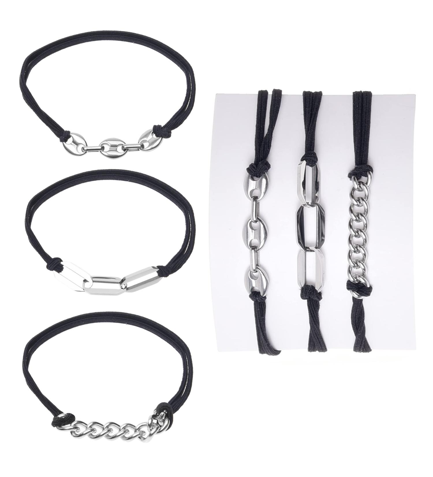 Eco-Fused 3x Bracelet Hair Ties - Elastic Decorative Jewelry Ponytails - Fashionable Wear on Wrist Ties - For Men Women Girls Teens (Black with Silver Metal Chain) - Buy Online on GoSupps.com
