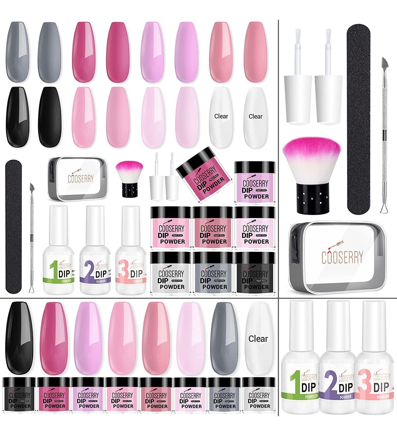 Cooserry 17Pcs Dipping Powder Nail Kit - 8 Colors Starter Set for French Nail Art Manicure - with Top & Base Coat Activator System - Ideal for Salon Use - Buy Online on GoSupps.com