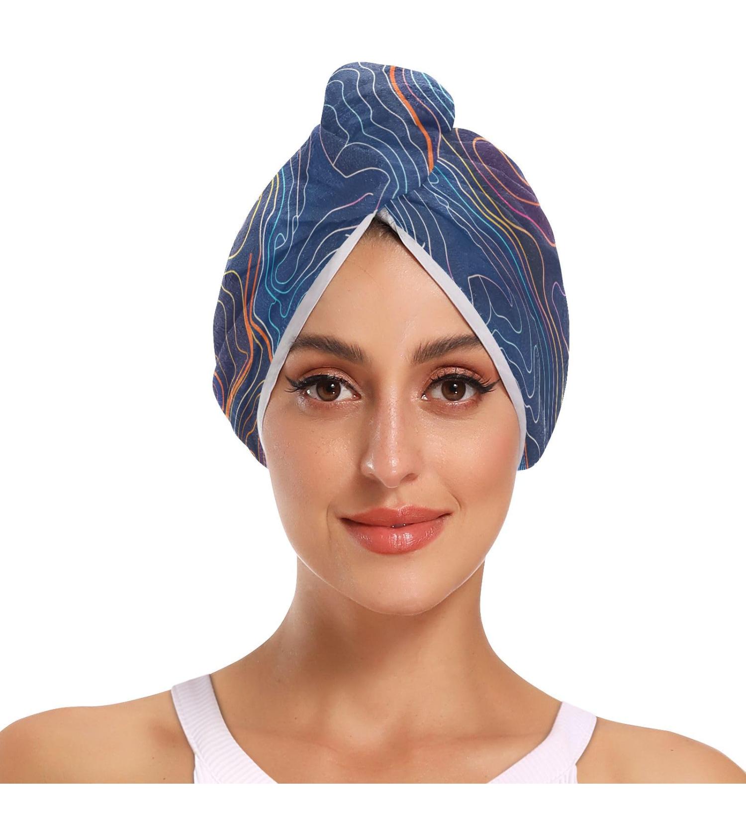 Super Absorbent Lines Pattern Hair Towel 2 Pack | Quick Dry Hair Turbans for Women & Girls - Ultimate Hair Drying Solution - Buy Online on GoSupps.com