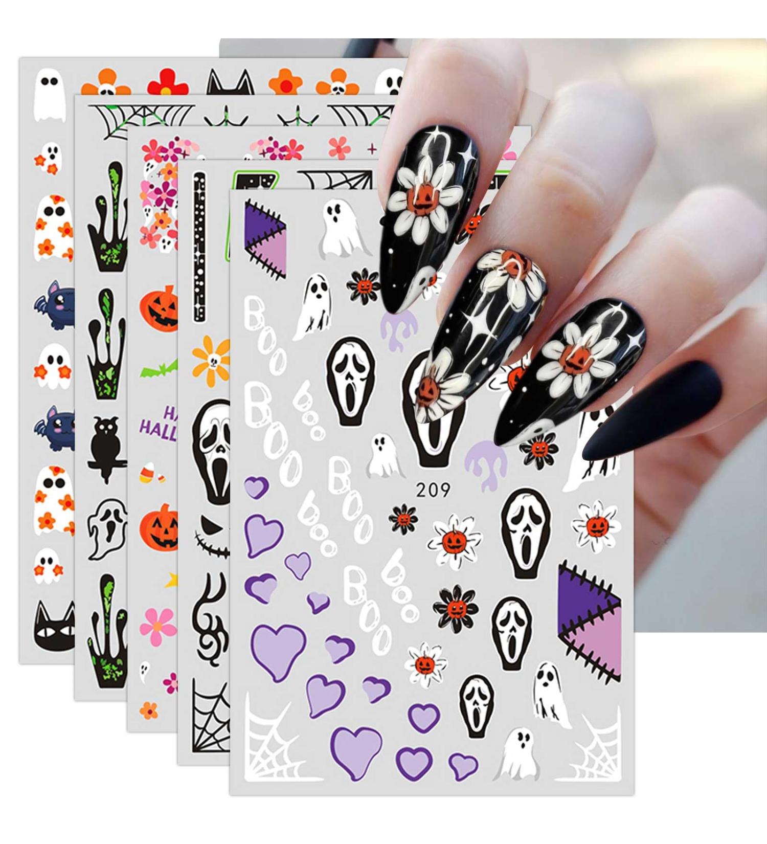 JMEOWIO 9 Sheets Halloween Nail Art Stickers Decals Self-Adhesive Ghost Pumpkin Purple Heart Nail Supplies Nail Art Design Decoration Accessories - Buy Online on GoSupps.com