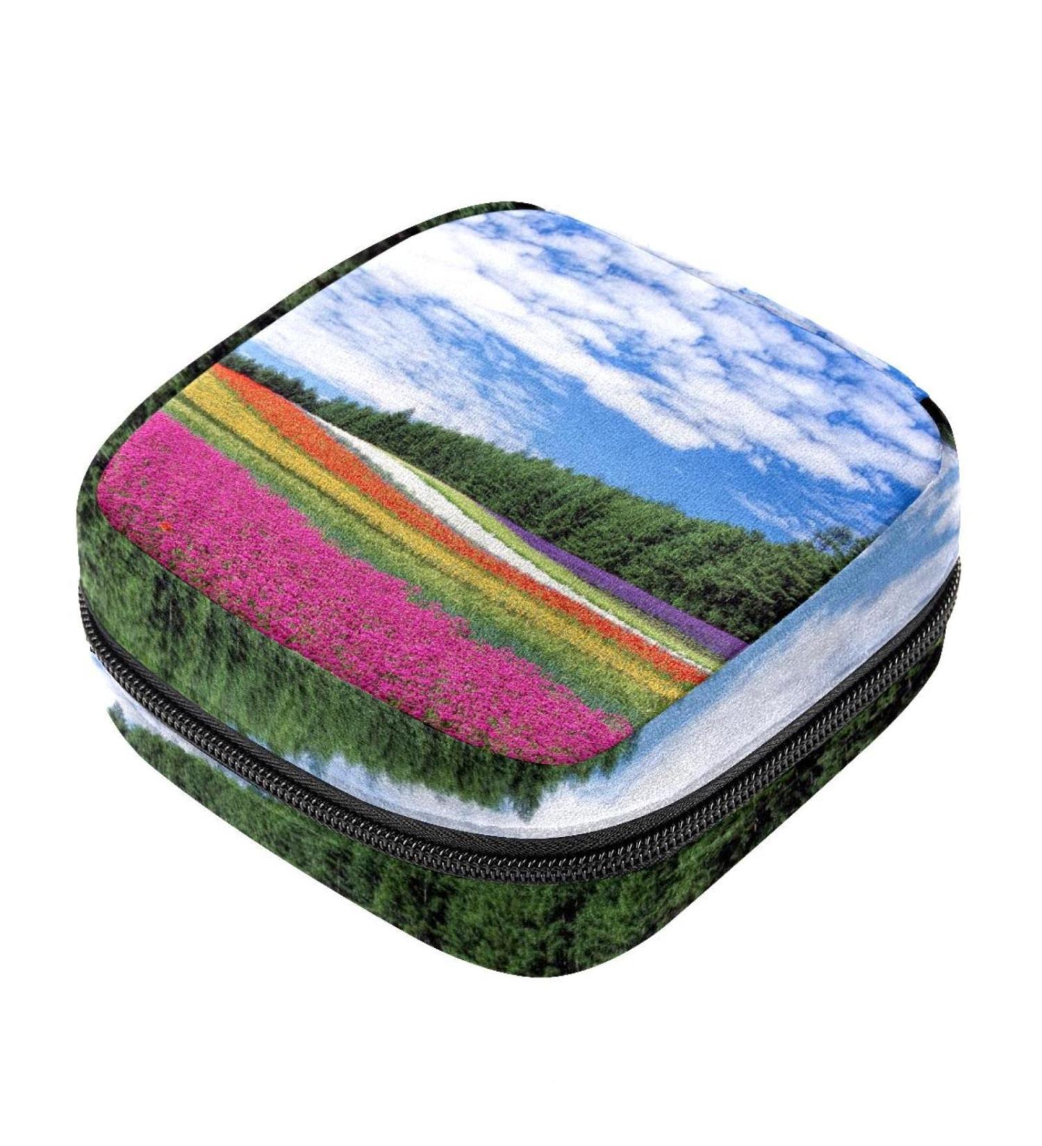 Flower Field Rainbow Portable Menstrual Cup Bag with Zipper - Ideal for Teens & Women | Stylish & Functional Storage - Buy Online on GoSupps.com