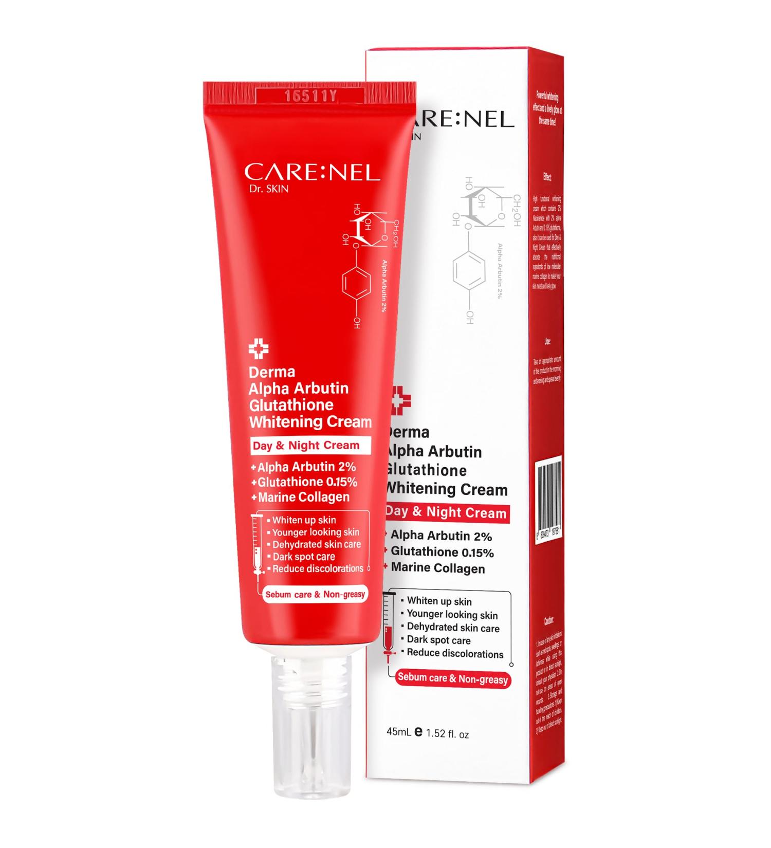 CARE:NEL Whitening Cream for face Korea Derma Alpha Arbutin Glutathione 1.52fl.oz/45ml - Buy Online on GoSupps.com