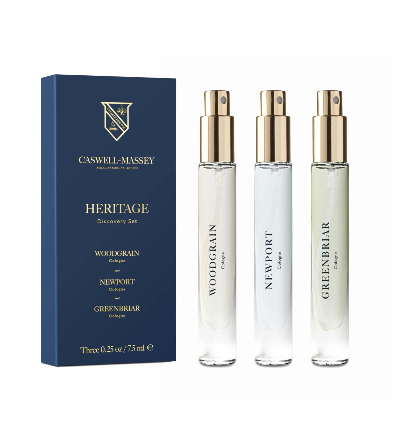 Caswell-Massey Heritage Cologne Discovery Set Includes Woodgrain Newport & Greenbriar Indulge in Enduring American Scents Travel Size Cologne Set Cologne for Men 0.25 Fl Oz Each Heritage Trio 0.75 Fl Oz (Pack of 1) - Buy Online on GoSupps.com