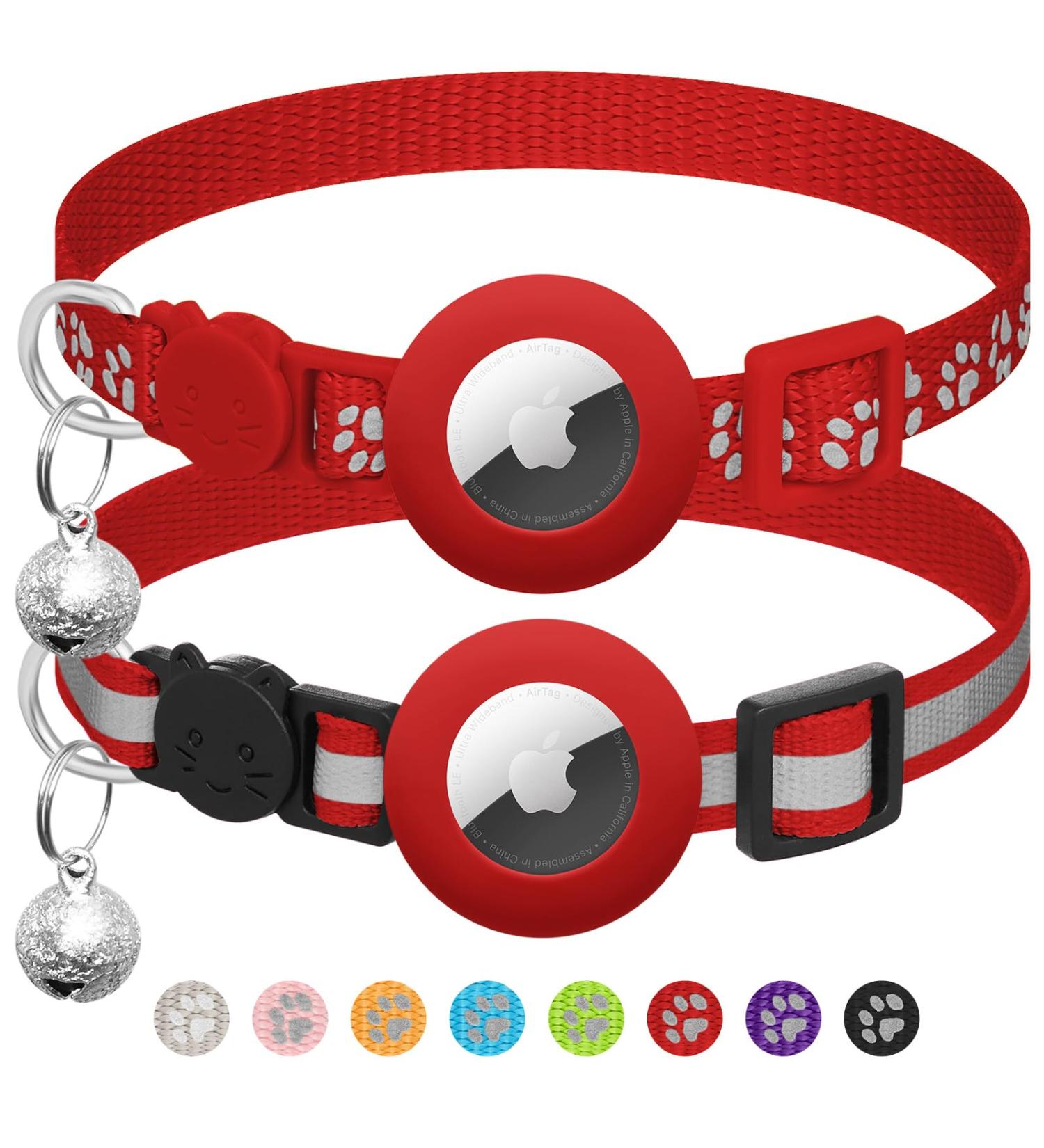 Reflective Airtag Cat Collar with Bell - Adjustable 17.8-30.5 cm - Safety Buckle for Cats - GetaWay Solids in Red & Monochrome - Buy Online on GoSupps.com