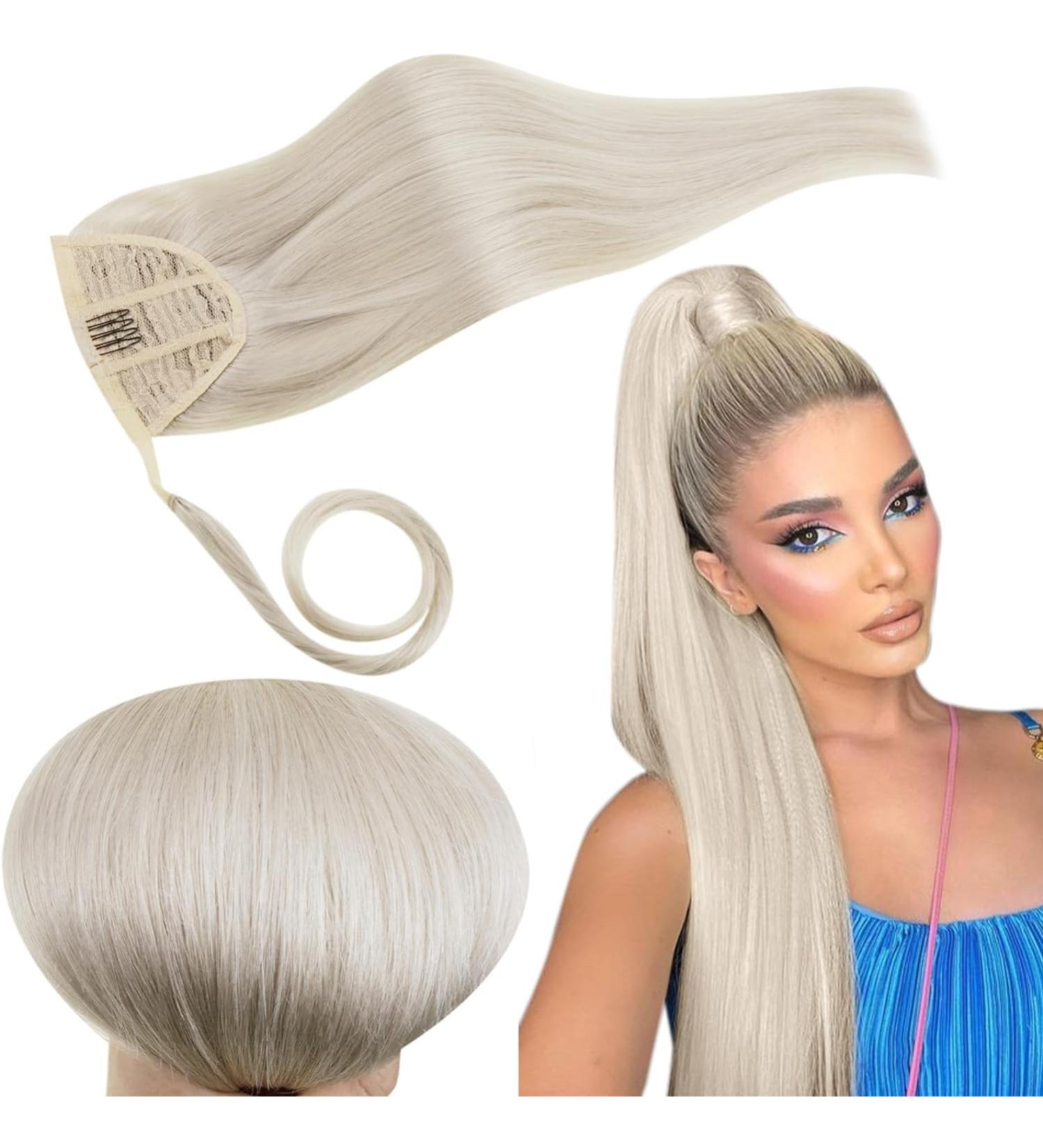 Runature 30cm White Blonde Clip-In Ponytail Extensions | Remy Real Hair Braid Extensions - 12 Inch #800 70g - Buy Online on GoSupps.com