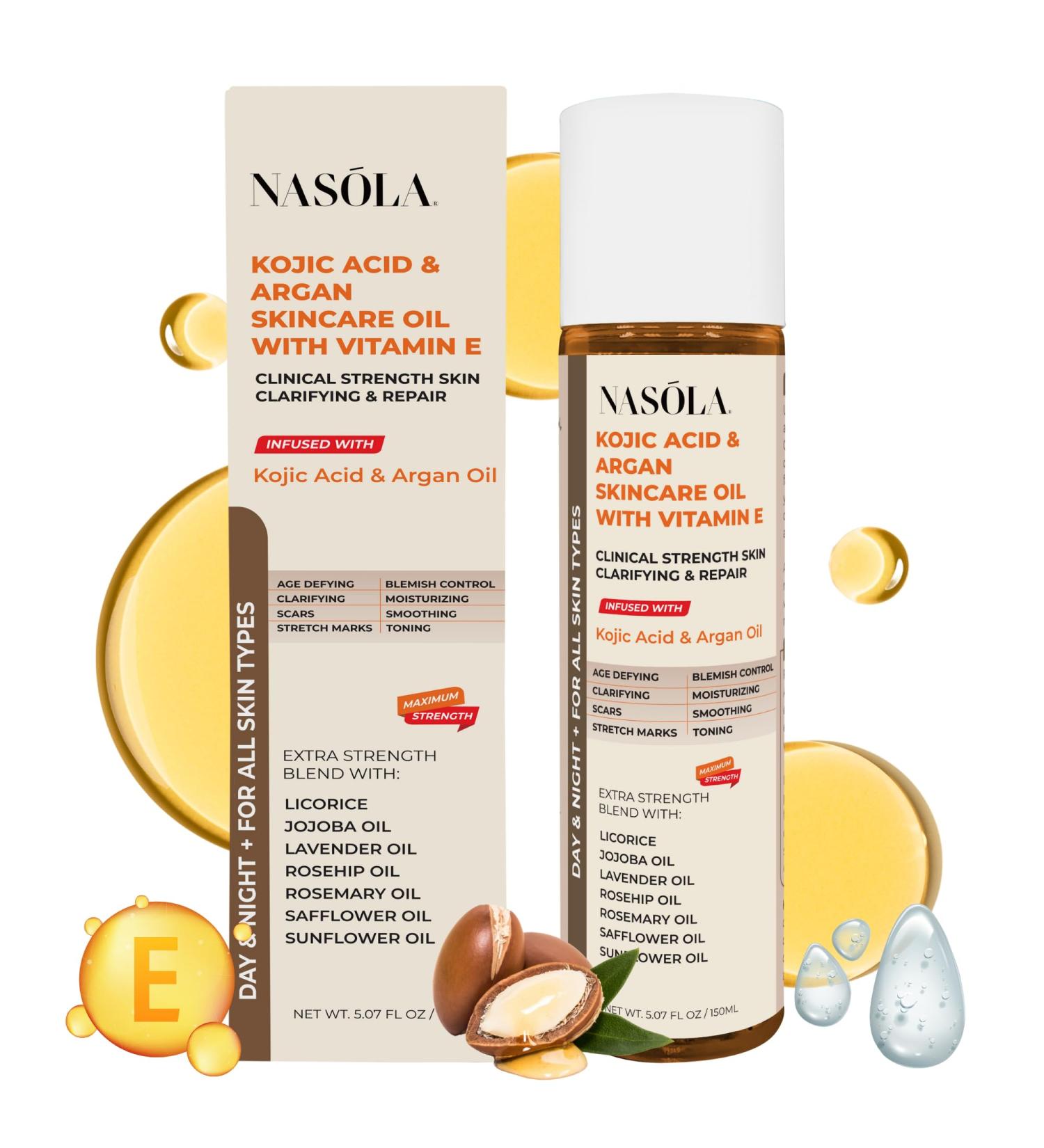 Nasola Kojic Acid Argan Skincare Bio Pure Oil with Vitamin E Face & Body Moisturizer Serum for Scars & Stretch Marks - Buy Online on GoSupps.com