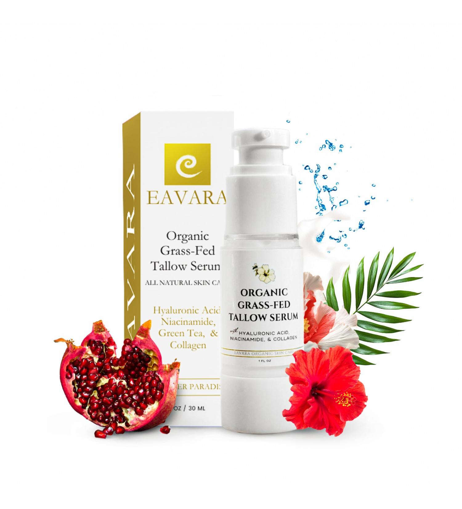 Eavara Beef Tallow Serum for Men & Women - Grass Fed All-Natural Tallow with Hyaluronic Acid, Collagen & Jojoba Oil - Firms & Reduces Wrinkles - Made in USA, Sensitive Skin Safe - 1.0 Fl Oz - Buy Online on GoSupps.com