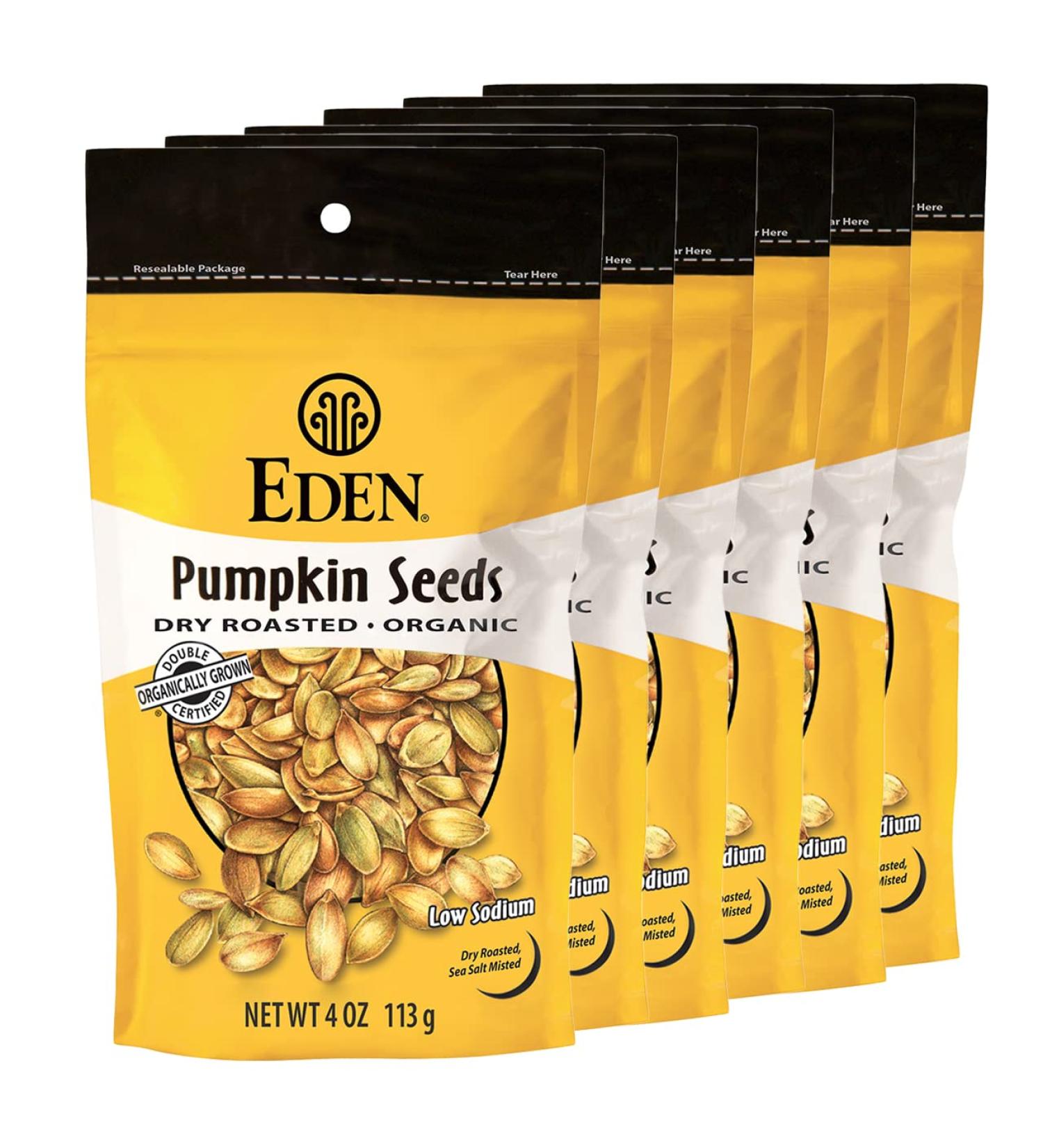 Eden Organic Dry Roasted Pumpkin Seeds - Lightly Salted 4 oz (6-Pack) - Buy Online on GoSupps.com