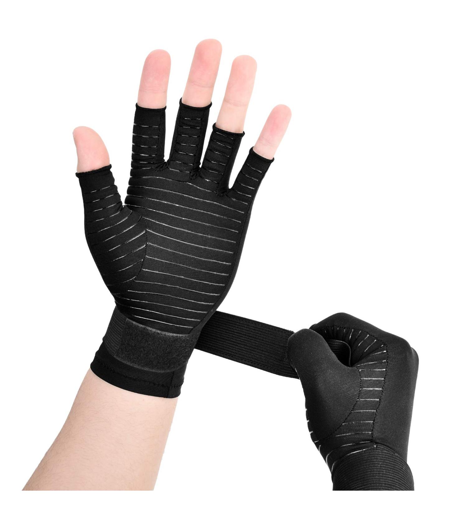 Copper Arthritis Gloves (1 Pair) - Wrist Compression & Support Brace for Carpal Tunnel - Adjustable Strap, Fingerless Design - Relieve Hand, Finger, Wrist Pain - Women/Men (Large) - Buy Online on GoSupps.com