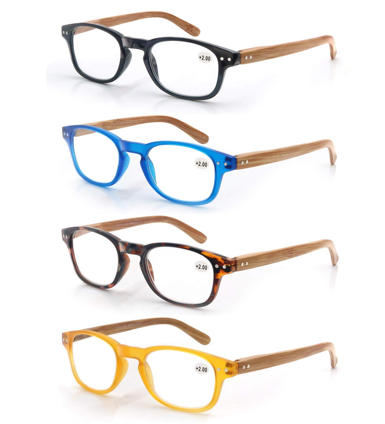 Buy Modfans 4 Pack Reading Glasses +2.00 for Men & Women | High Quality Comfortable Wood Effect Rectangular Design - International Shipping! - Buy Online on GoSupps.com