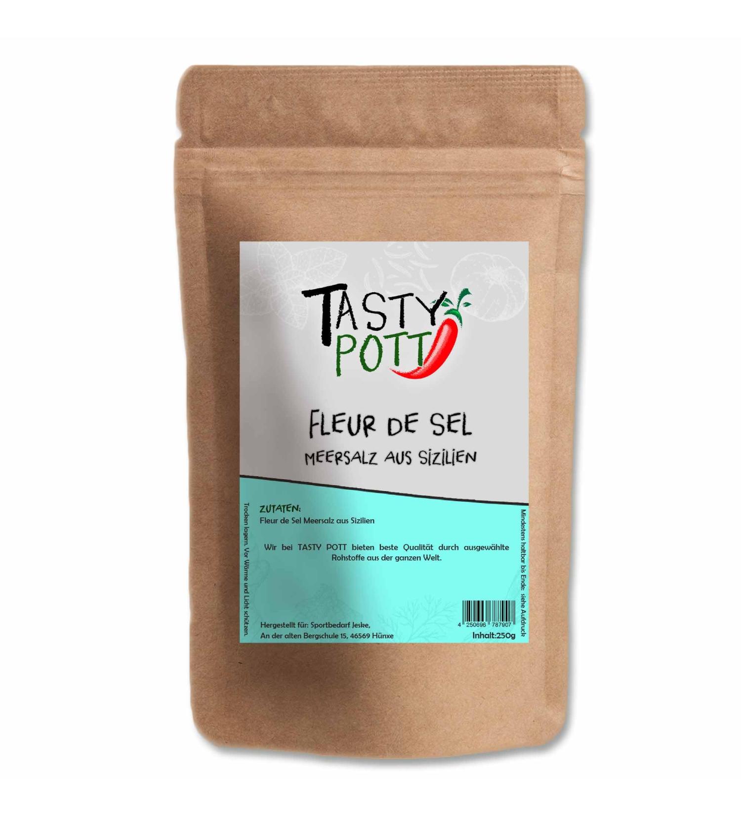  TASTY POTT Tasty Pott Fleur de Sel Sicilian Salt 250g | Cooking & Roasting | Seasoning Marinade Grilling | Enhance Flavor | Meat Vegetables Fish | Value Refill Pack - Buy Online on GoSupps.com
