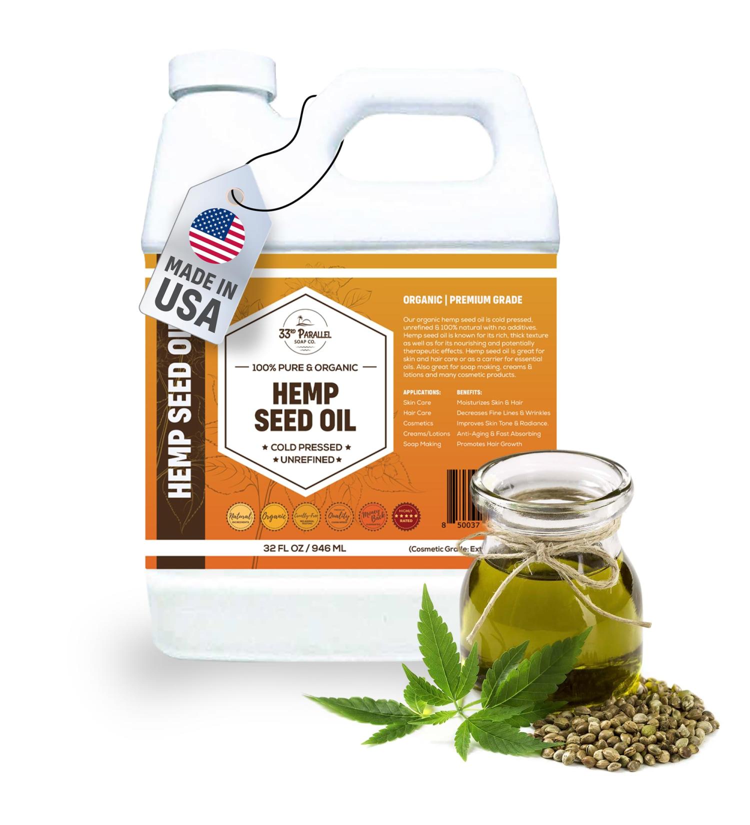 Organic Hemp Seed Oil (32 oz) Premium Cold Pressed Unrefined | 100% Pure Hemp Seed Oil for Skin Face Hair Soap Making Massage | Carrier for Essential Oils | Available in Bulk | 32 FL OZ - Buy Online on GoSupps.com