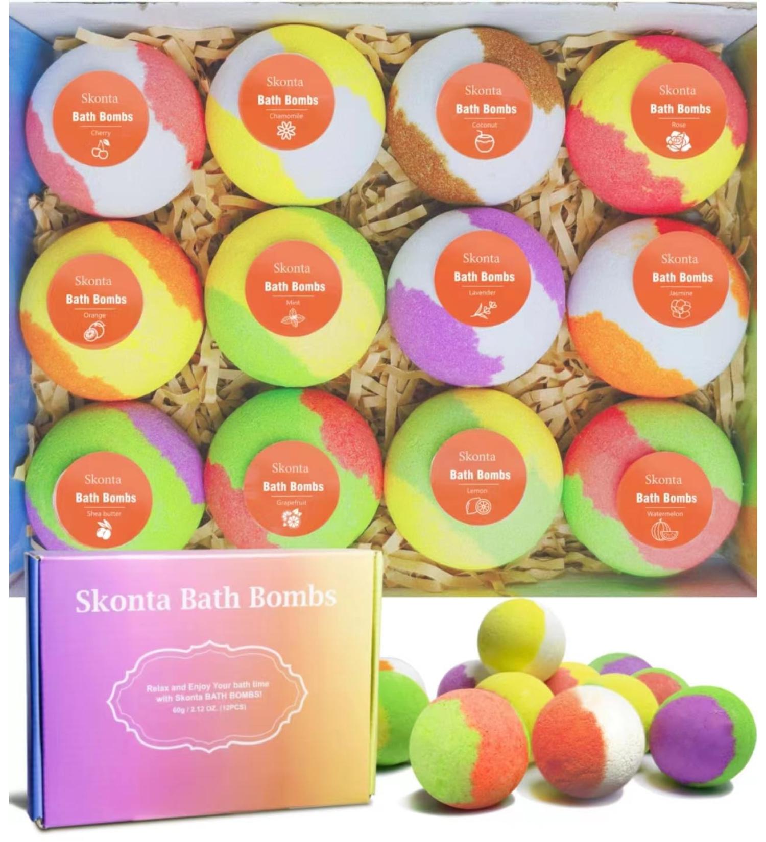 Skonta Bath Bombs Gift Set 12-Pieces Handmade Vegan & Cruelty Free Bath Bombs Fizzy Bubble Perfect for Bubble and Spa Bath Birthday Mothers Day Gifts Idea for Her/Him Wife Girlfriend Teens - Buy Online on GoSupps.com