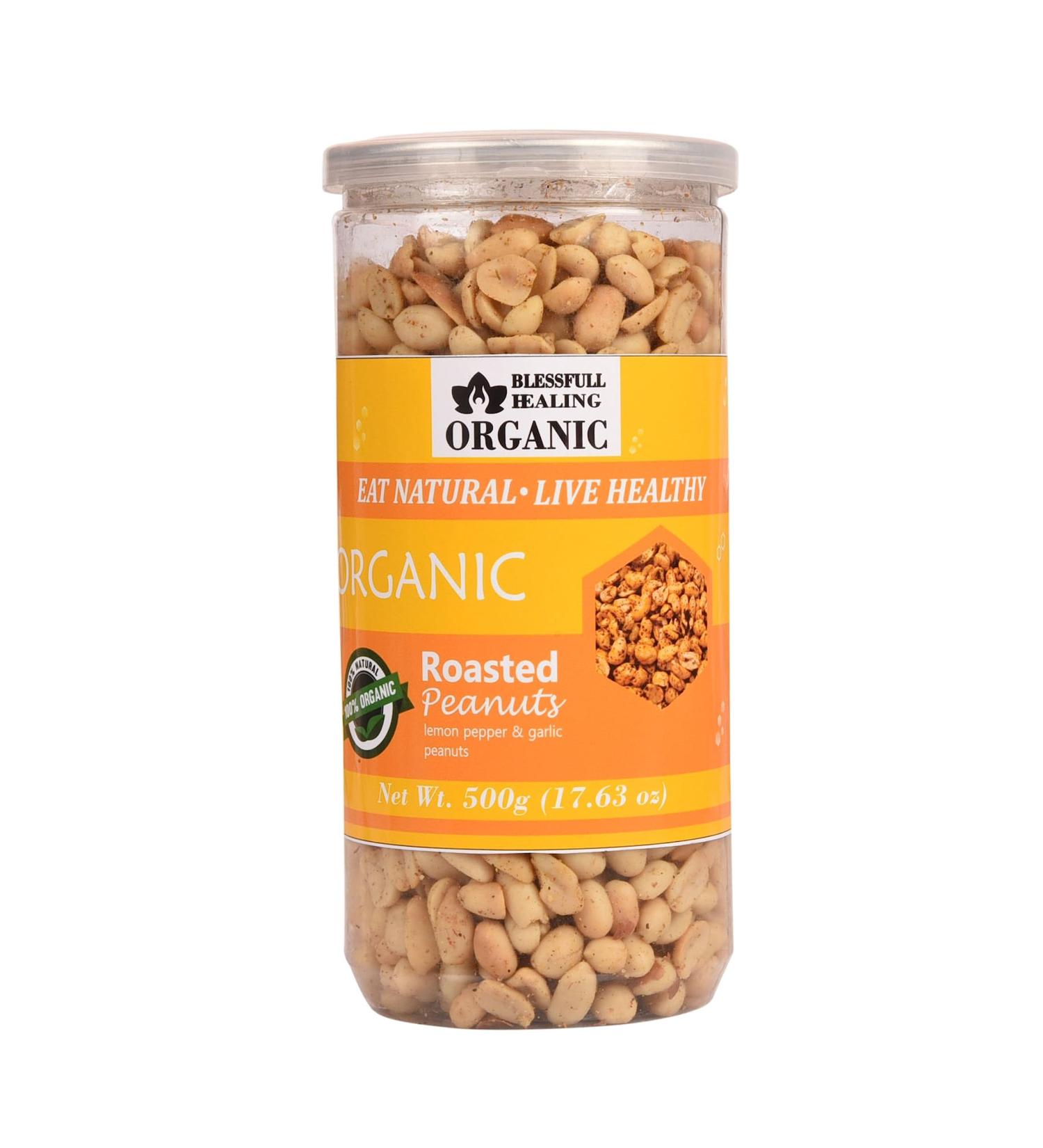 Blessfull Healing Organic Natural Vegan Lemon Pepper & Garlic Roasted Peanuts Crunchy Healthy Snacks 500 Gram - Buy Online on GoSupps.com