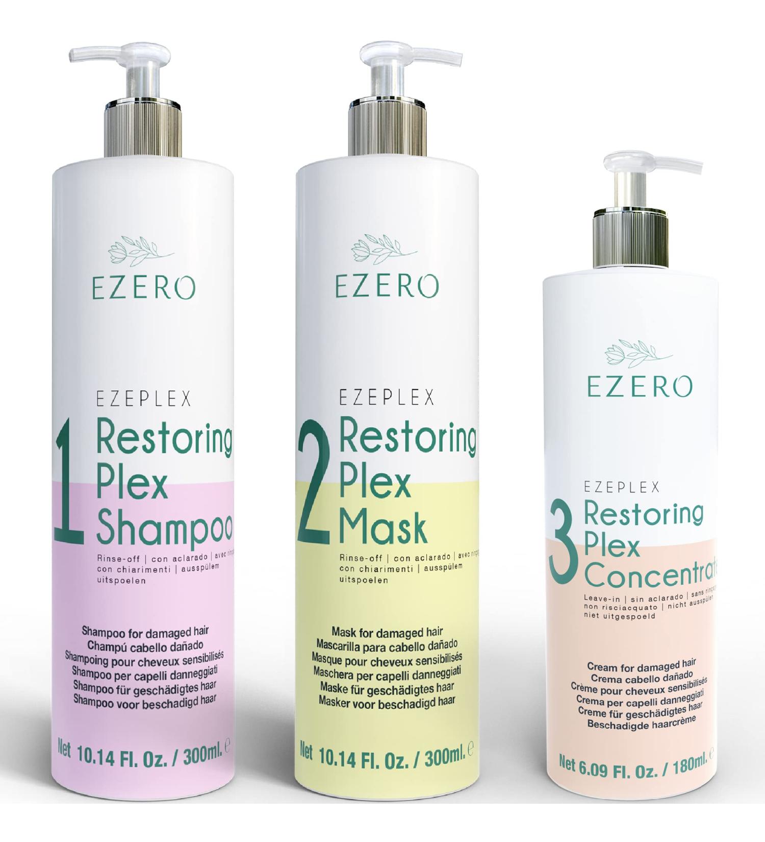 EZERO Shampoo and Conditioner Set with Mask Plex for Damaged Hair - Argan Oil, Amino Acids, Hyaluronic Acid, Shea Butter - Vegan Hair Treatment - Buy Online on GoSupps.com