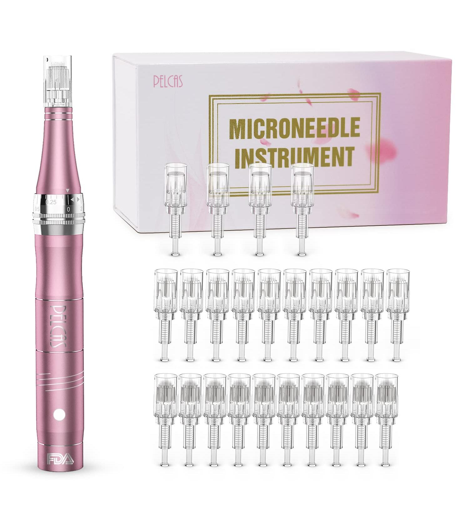 PELCAS Electric Cordless Microneedling Pen | 24 Replacement Cartridges | Adjustable 0.25mm Microneedle Dermapen for Home Use - Buy Online on GoSupps.com