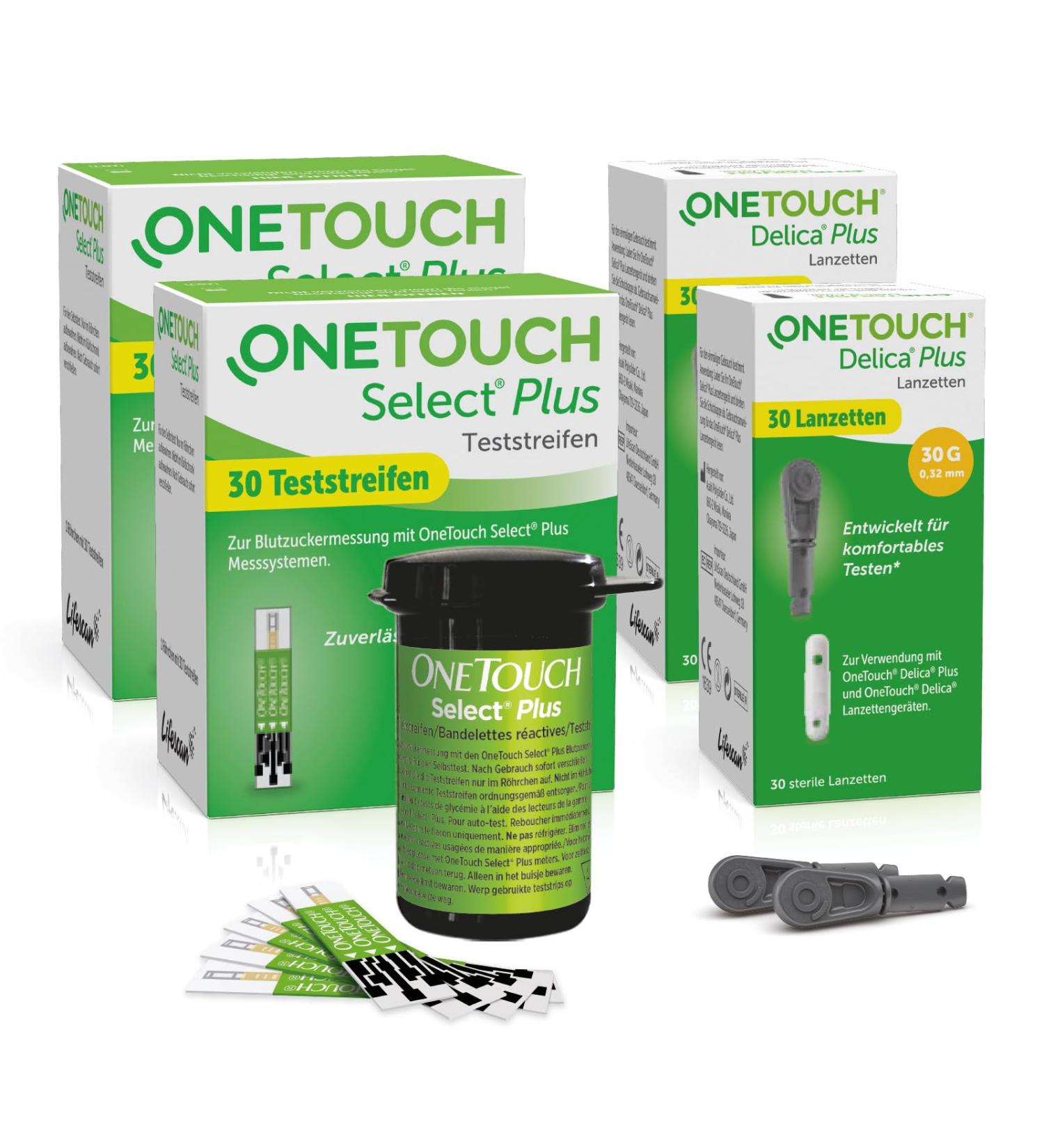 Onetouch Select Plus Kombi-Pack M | 60 Blood Sugar Test Strips & Lancets for Diabetes Management | International Shipping Available - Buy Online on GoSupps.com