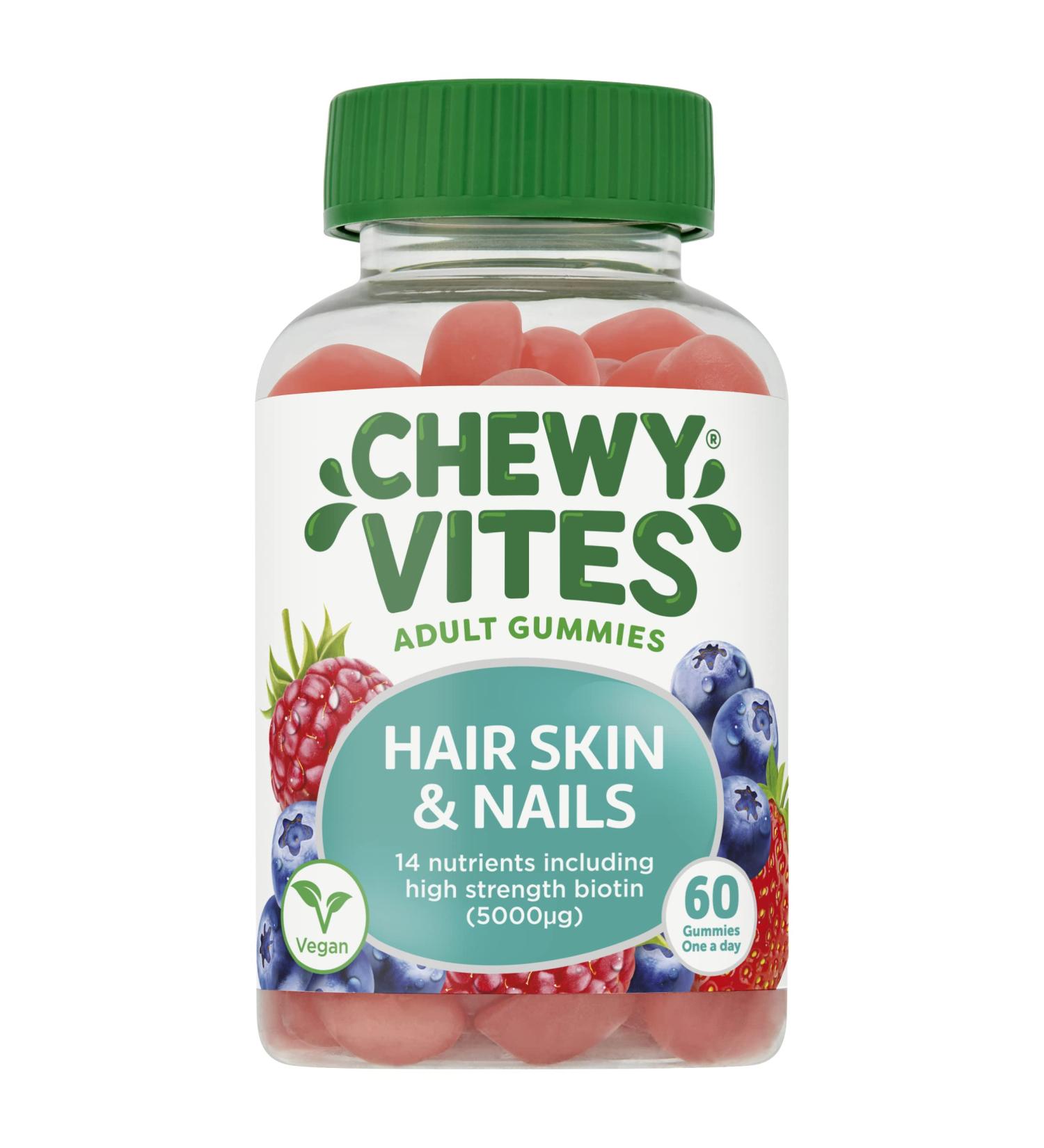 Chewy Vites Adults Hair Skin & Nails Gummies | High-Strength Biotin 5000 mcg | Vegan | 60 Count - Buy Online on GoSupps.com