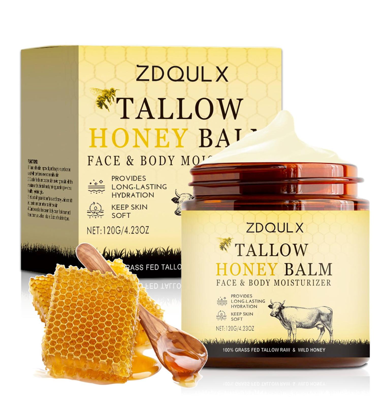ZDQULX Grass-Fed Beef Tallow Balm with Raw Honey- Facial Moisturizer Cream Beef Tallow for Skin Natural Deeply Moisturizing for Face & Body Sensitive Dry Skin Repair 4.23 Oz - Buy Online on GoSupps.com