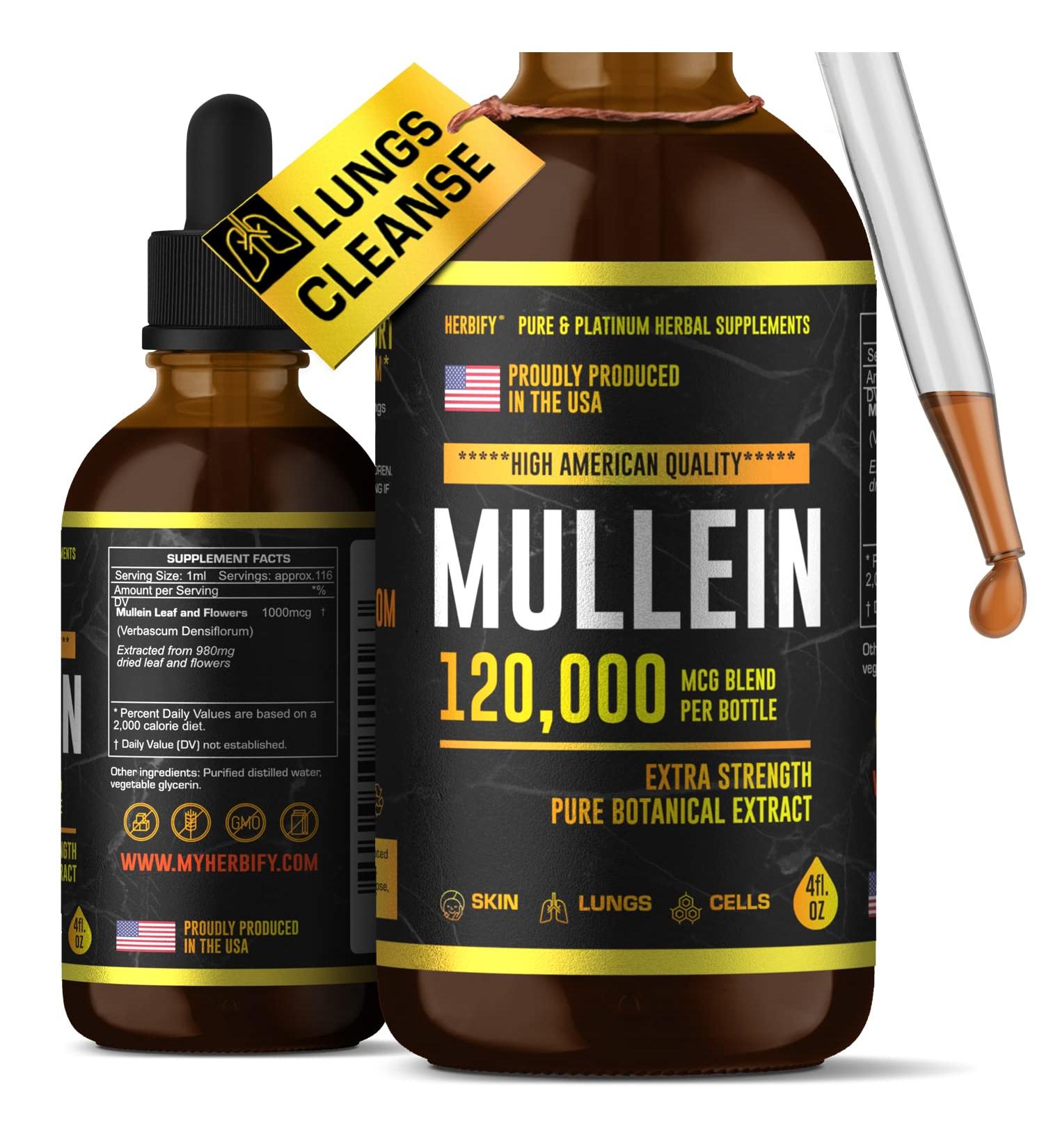 Mullein Drops - Lung Cleanse & Immune Support - Made in USA - 4 Oz - Herbal Respiratory Supplement - Buy Online on GoSupps.com