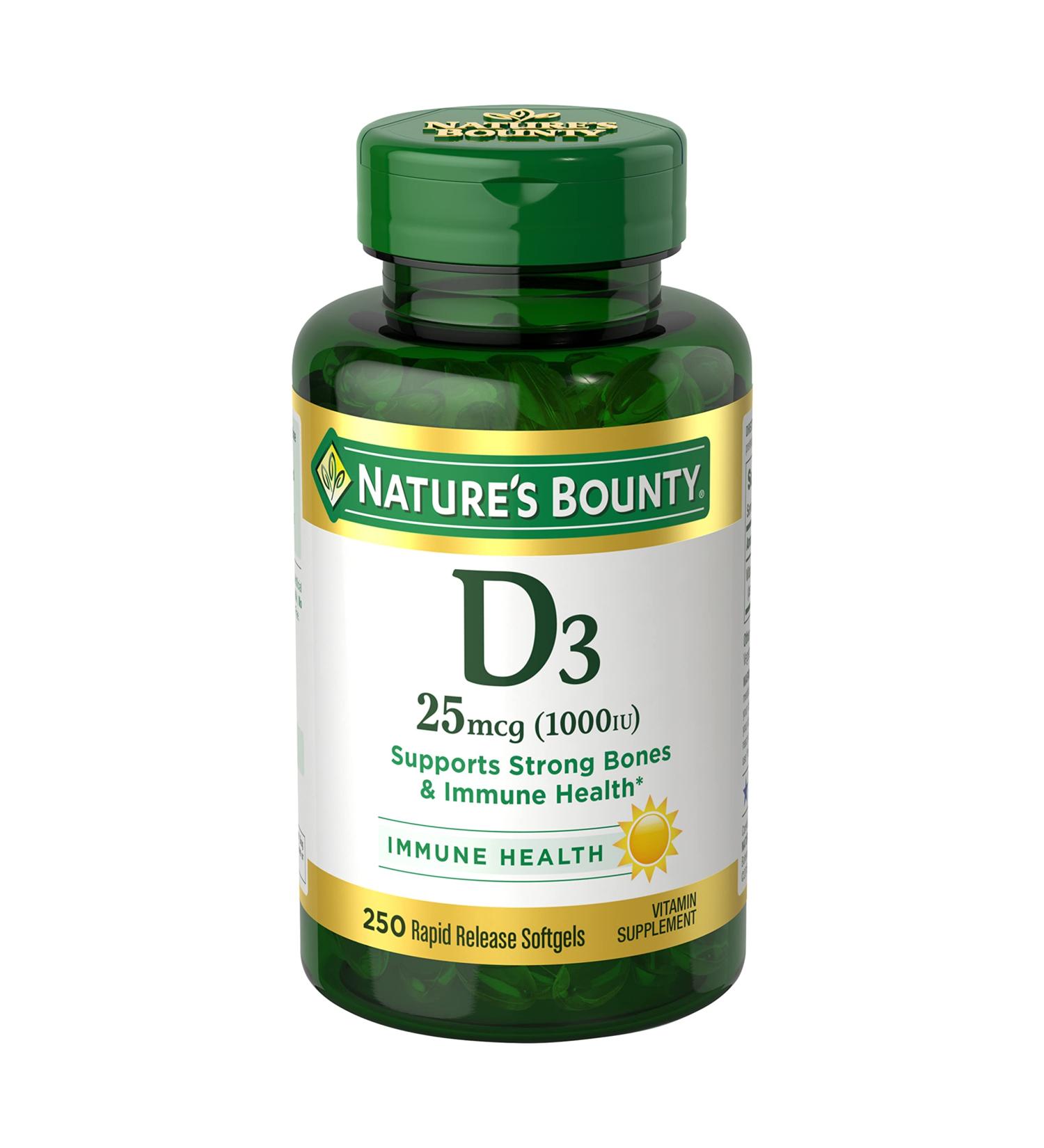 Nature's Bounty D3 25 mcg (1000 IU) - 250 Rapid Release Softgels for Optimal Health - Buy Online on GoSupps.com