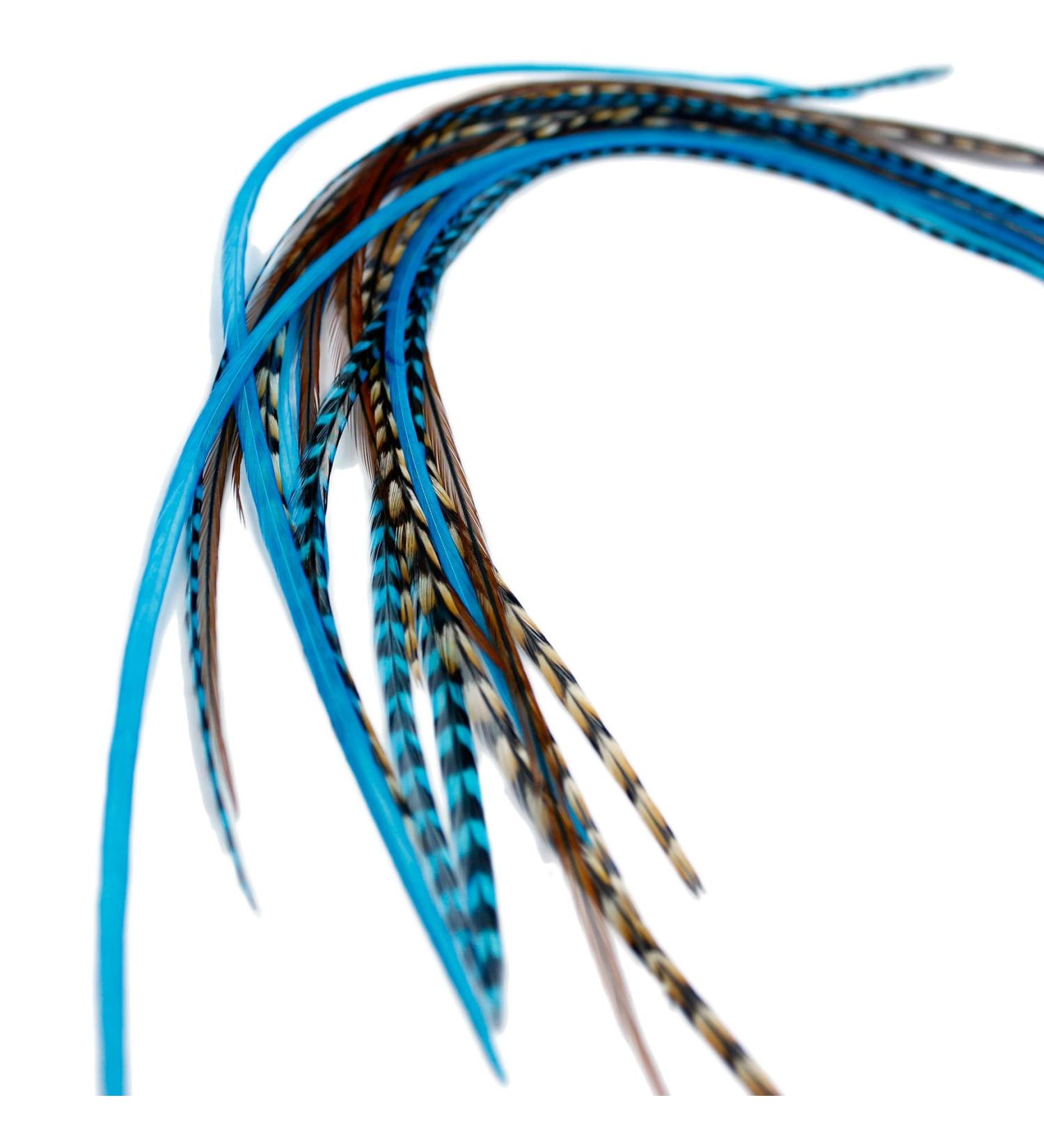Real Feather Hair Extensions - Aqua Auburn (3 Feathers) | Unique and Vibrant Styling Accessory - Buy Online on GoSupps.com