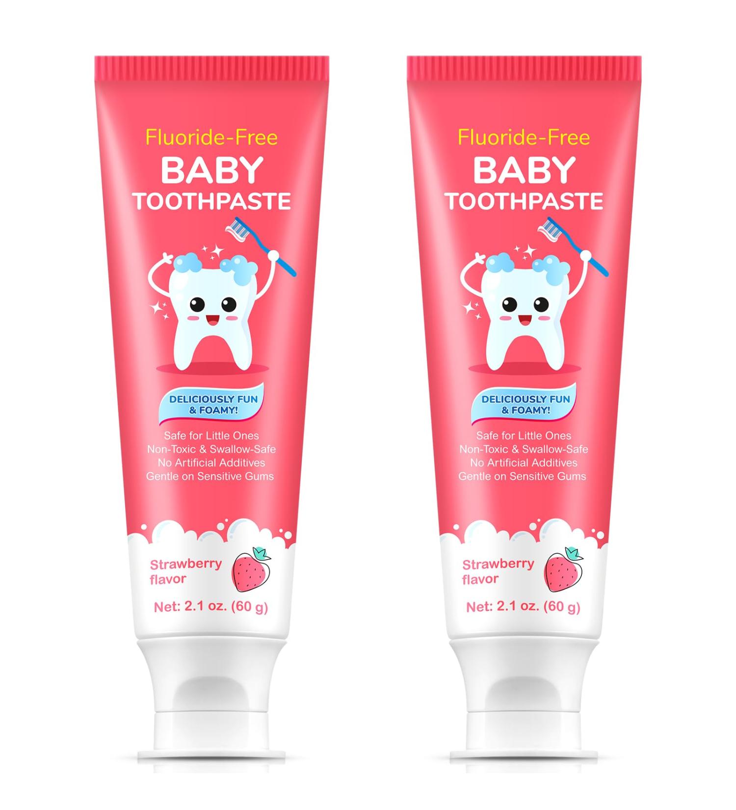 Fluoride-Free Baby Toothpaste for Ages 2-3 Natural Fruit-Flavored Mild Formula Pea-Sized Amount for Developing Teeth 2.1 oz (60g) (2 Pack Strawberry) Strawberry 2.1 Ounce (Pack of 1) - Buy Online on GoSupps.com