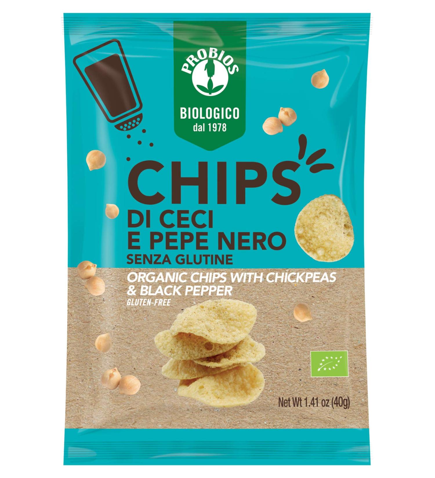 Probios Organic Chickpea and Black Pepper Chips - 12x40g pack