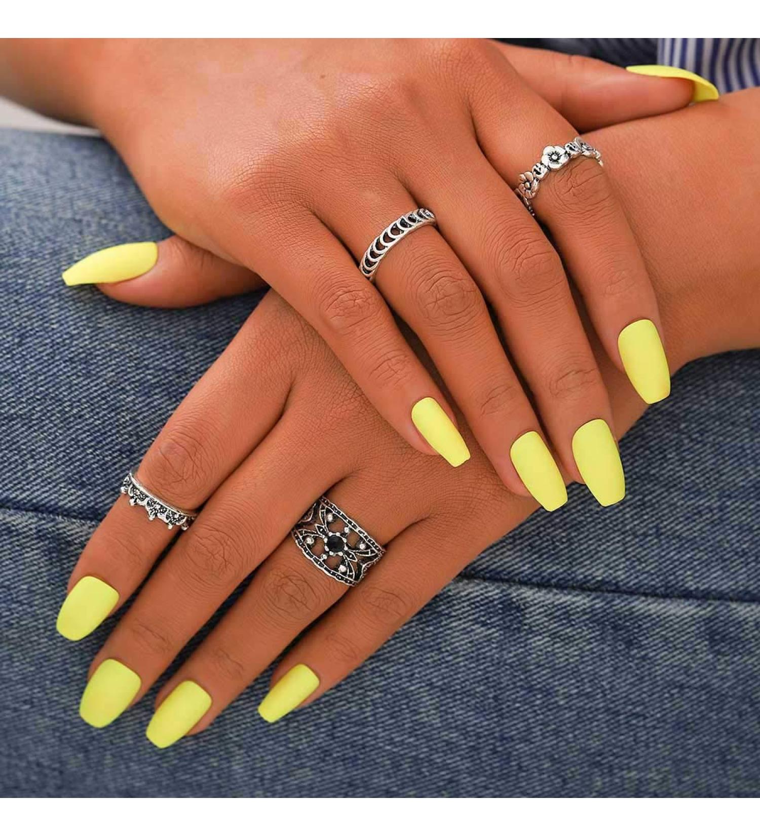Bohend Faux Ongles Mat Moyen - Couleur Pure Ballerine 24 Pcs Art d'Ongles Compl te pour Femmes et Filles - Gelb - Buy Online on GoSupps.com