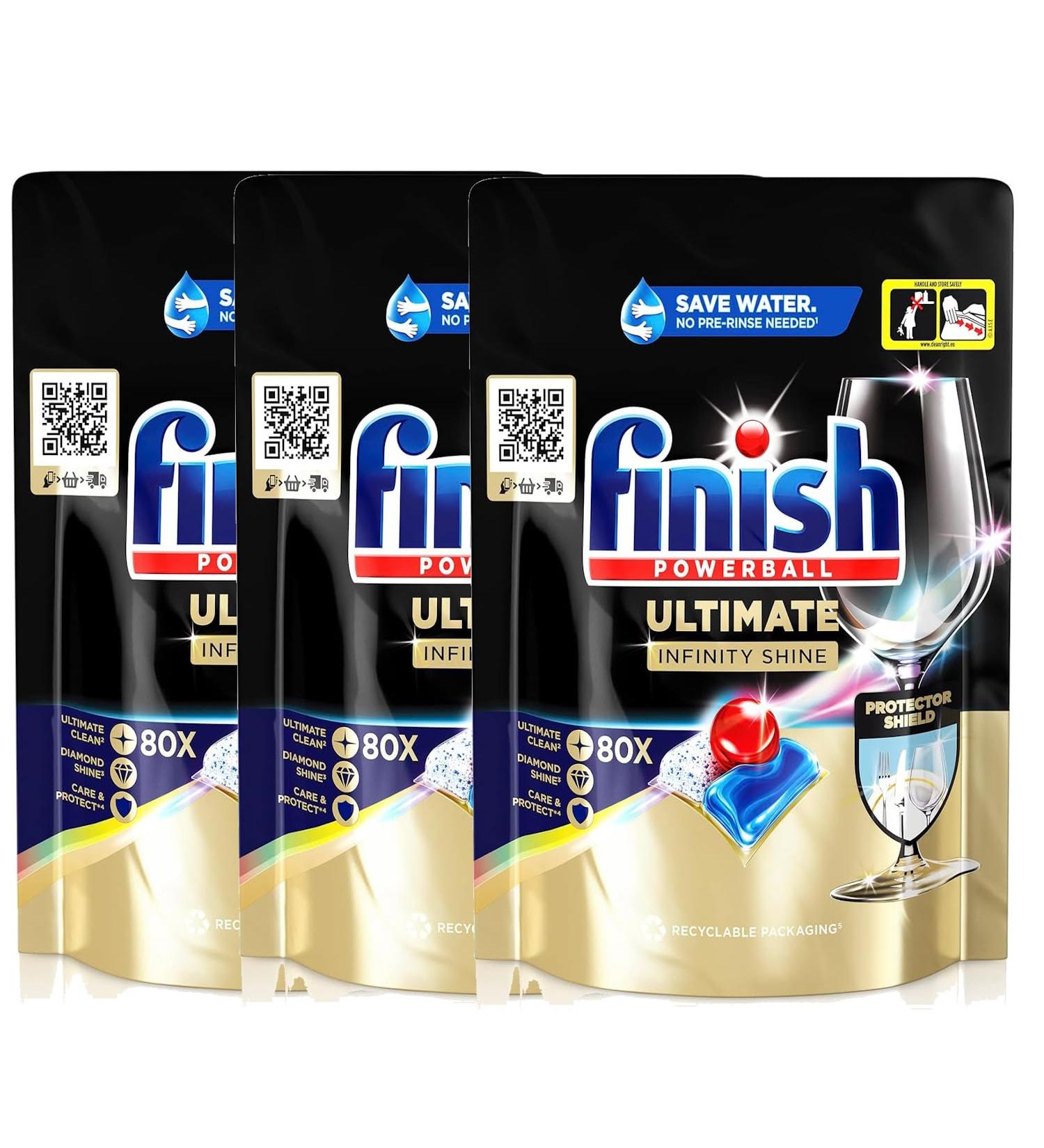 Finish Ultimate Infinity Shine Dishwasher Tabs - 240 Tabs (3x80) for Ultimate Cleaning & Shine | Fatty Soldering & Protective Shield - Savings Pack - Buy Online on GoSupps.com