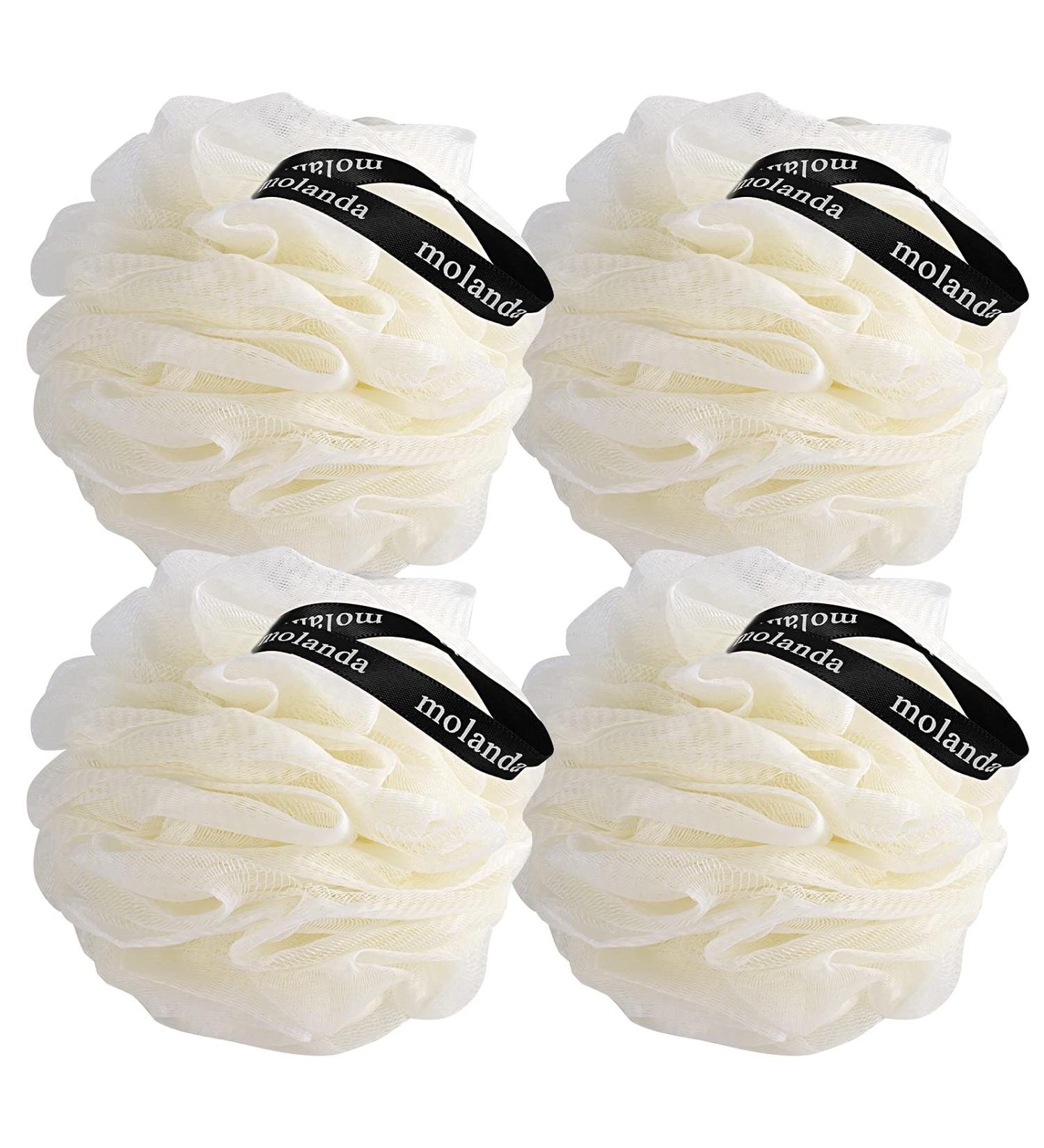 Molanda Shower Loofah Sponge - Exfoliating Mesh Brush Body Scrubber Ball (White) - Pack of 4 - Buy Online on GoSupps.com
