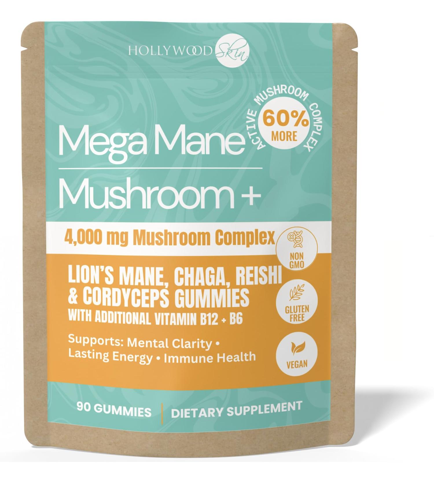 Lion s Mane Mushroom Gummies 4 000mg 4-in-1 Complex with Reishi Chaga Cordyceps + B12 & B6 High Potency Brain Supplement for Focus Memory Clarity & Mood Vegan Gluten-Free 90 Gummies - Buy Online on GoSupps.com