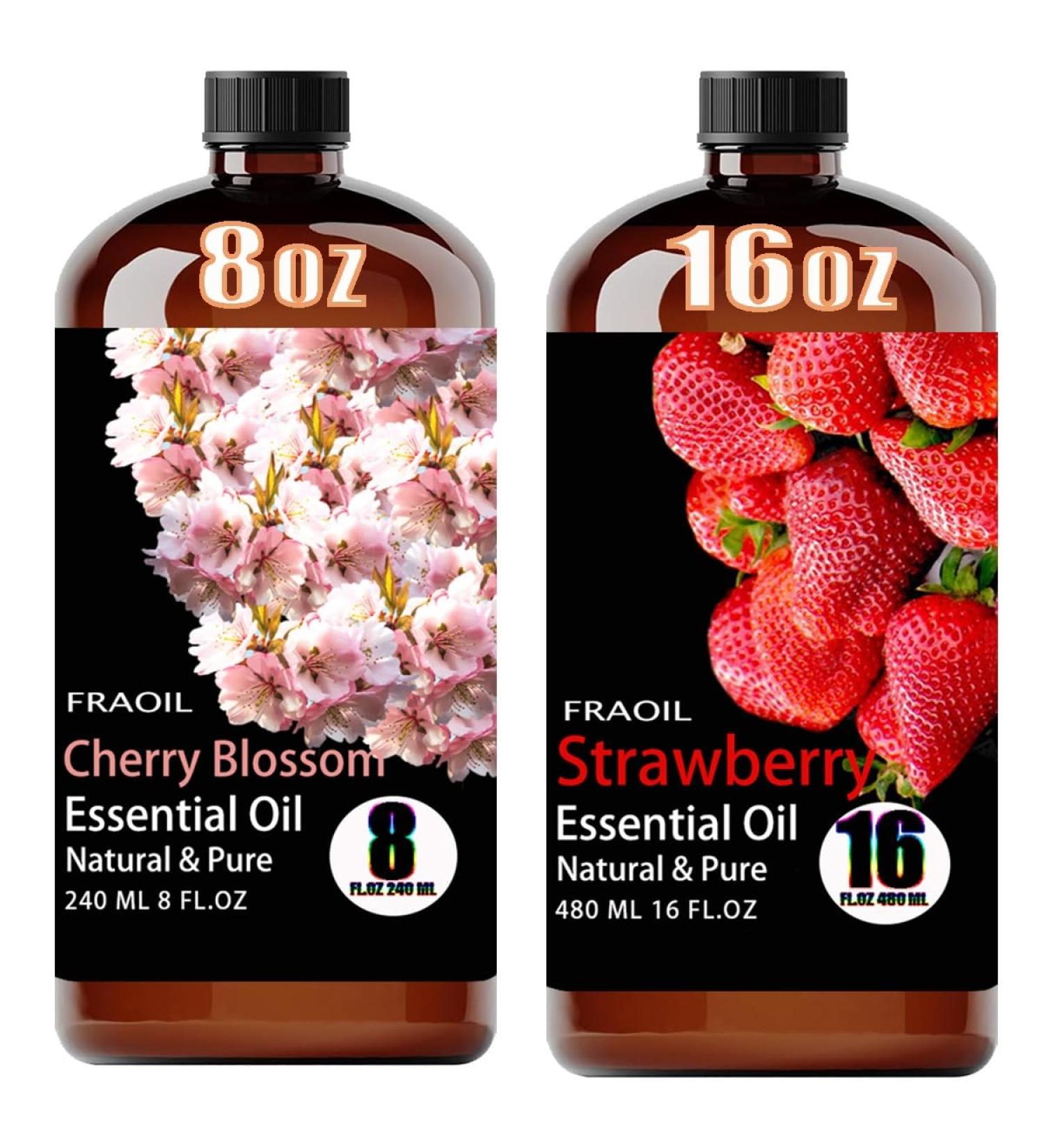 Cherry Blossom Essential Oil 8 Fl Oz and Strawberry Essential Oil 16 Fl Oz for Diffuser Humidifier Yoga Cleaning DIY Candle Soap Making Perfume Gift for Essential Oils - Buy Online on GoSupps.com