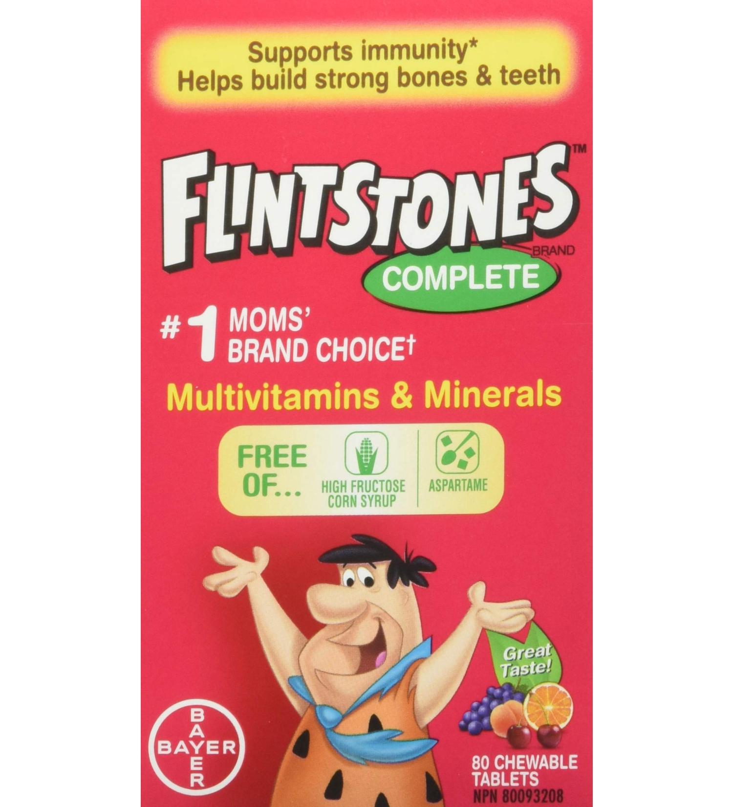FLINTSTONES Complete Chewable Multivitamin for Kids Aspartame-Free with Vitamin A C6 B12 C D e & Calcium 80 count - Buy Online on GoSupps.com