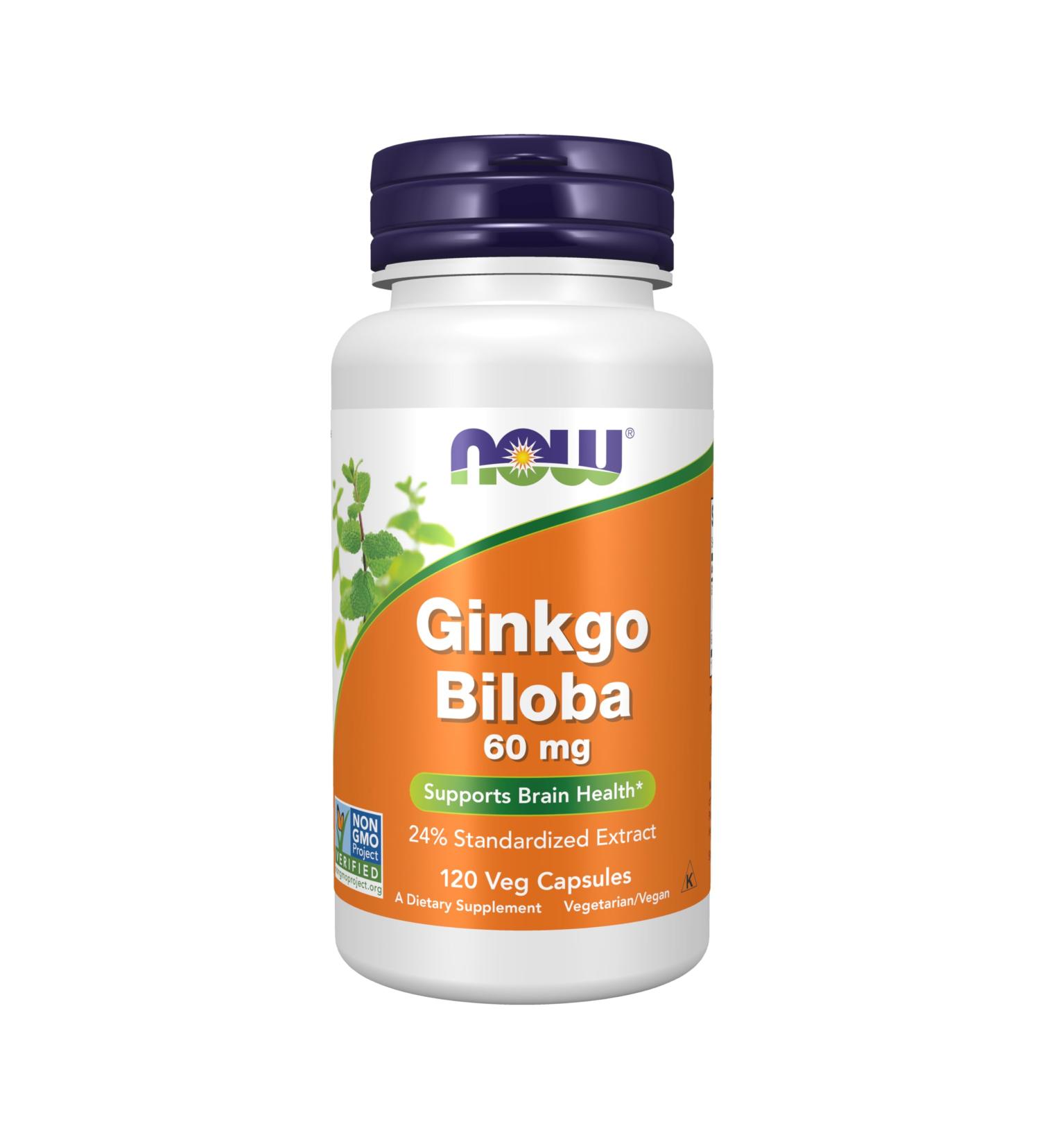NOW Foods Supplements Ginkgo Biloba 60 mg 24% Standardized Extract Non-GMO Project Verified 120 Veg Capsules 120 Count (Pack of 1) - Buy Online on GoSupps.com