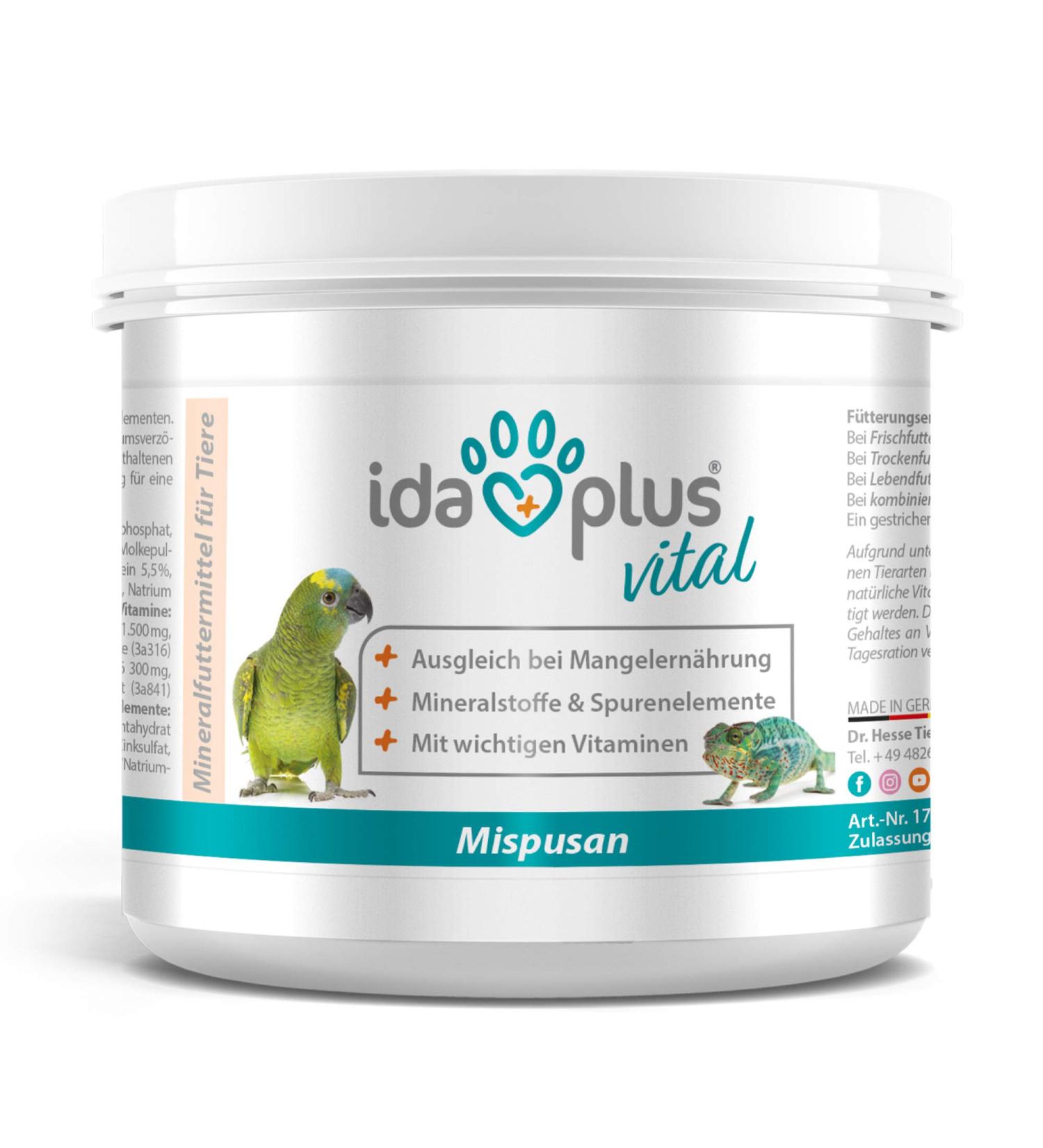 Ida Plus Mispusan Powder 200g - Mineral Feed with Vitamin D3 Calcium & Trace Elements for Amphibians Reptiles Birds Budgies Canaries & Parrots - Best Nutritional Supplement - Buy Online on GoSupps.com