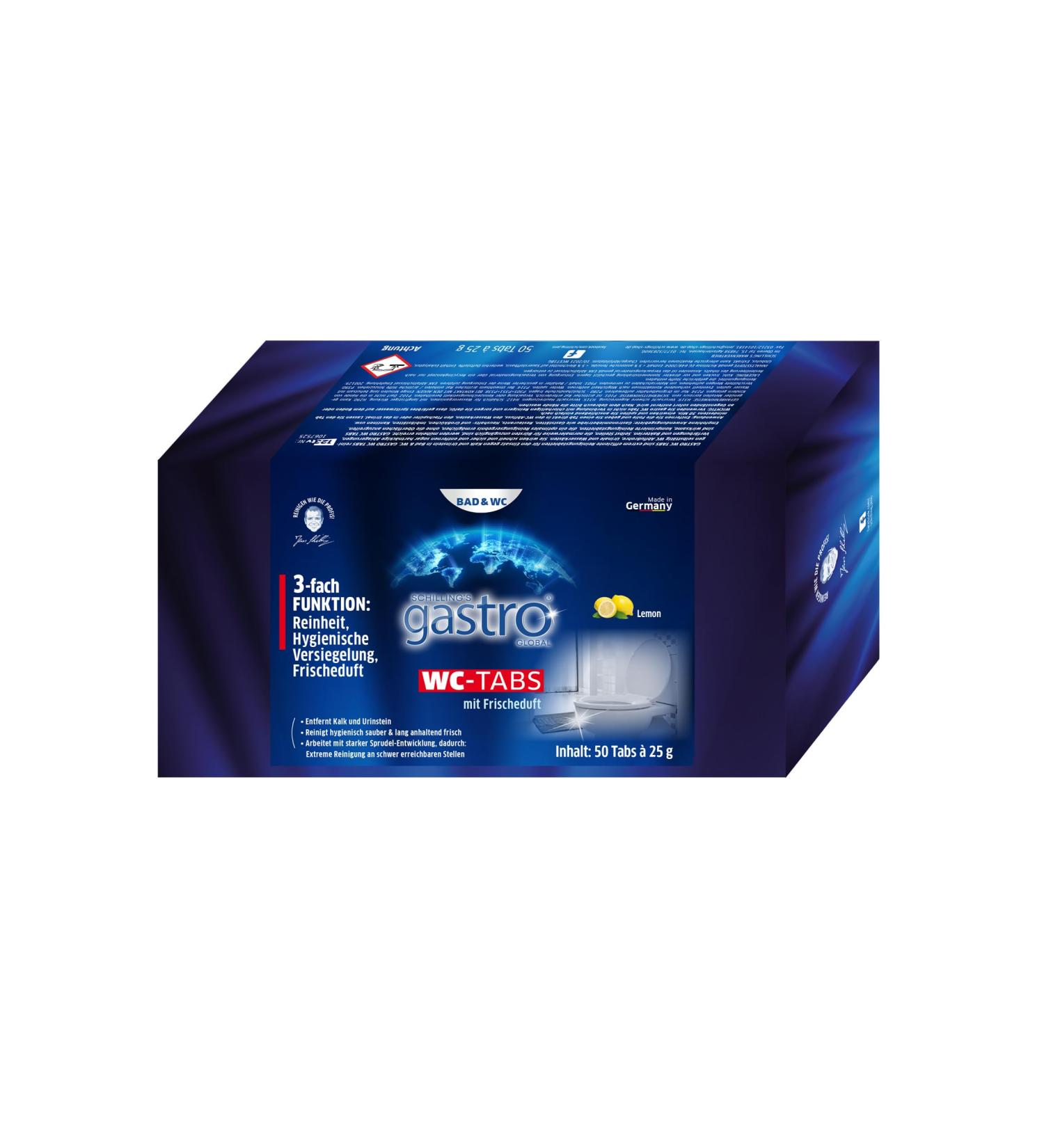 Schillings Gastro Global Toilet Cleaning Tablets Lemon Fragrance 3-Phase Formula for Toilet Urinal Bidet & Cistern (50 Pieces) - Effective International Shipping - Buy Online on GoSupps.com