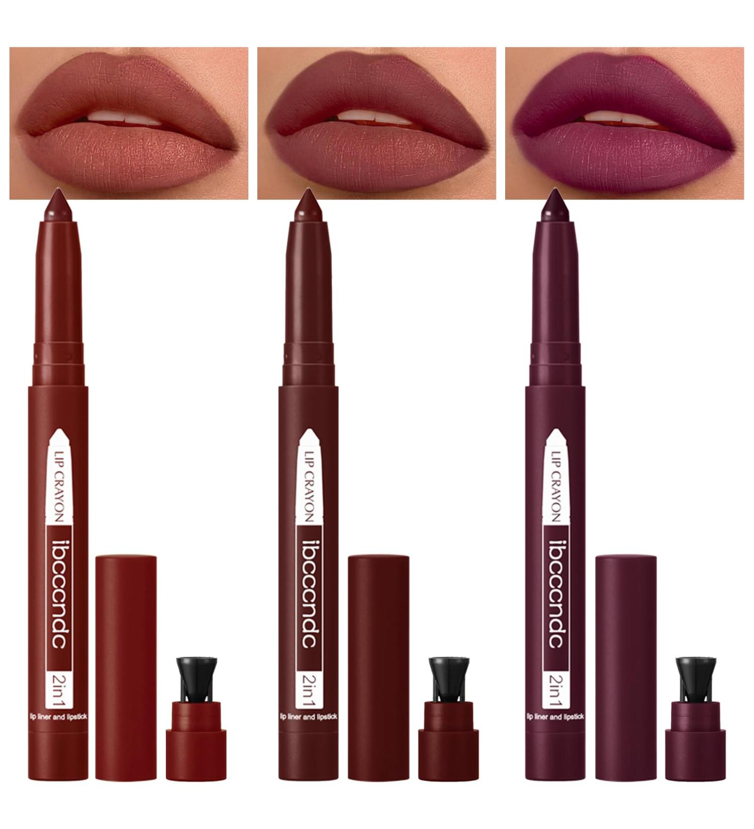Erinde 3PCS Matte Lipstick & Lip Liner Set - Long Lasting Waterproof Crayon Makeup Precision Tip with Sharpener - Warm Brown Purple Shades 10#11#12 - Buy Online on GoSupps.com